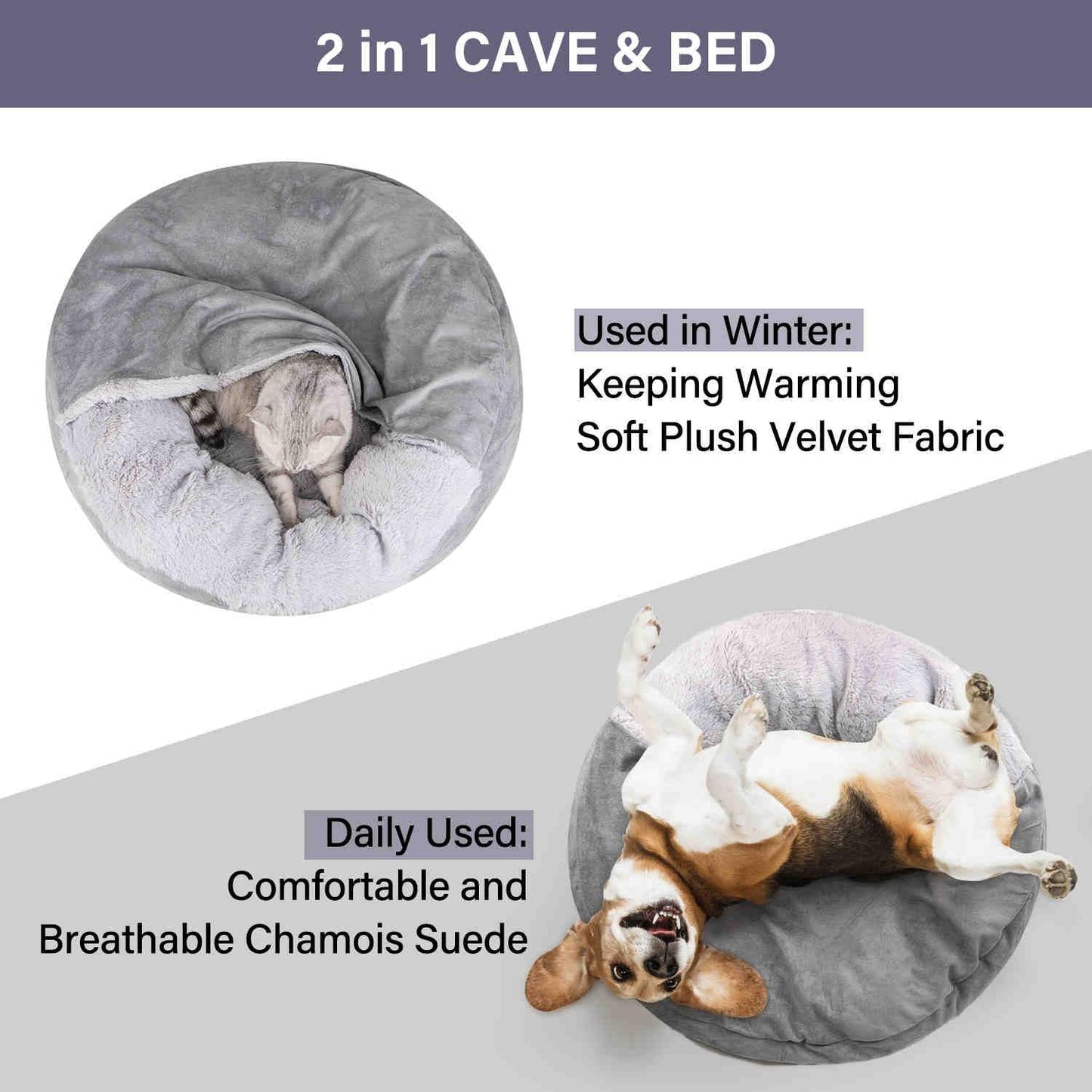 Covered Pet Bed, Washable, Gray