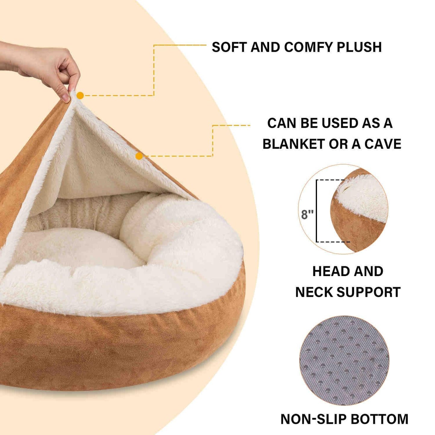 Covered Pet Bed, Washable, Khaki