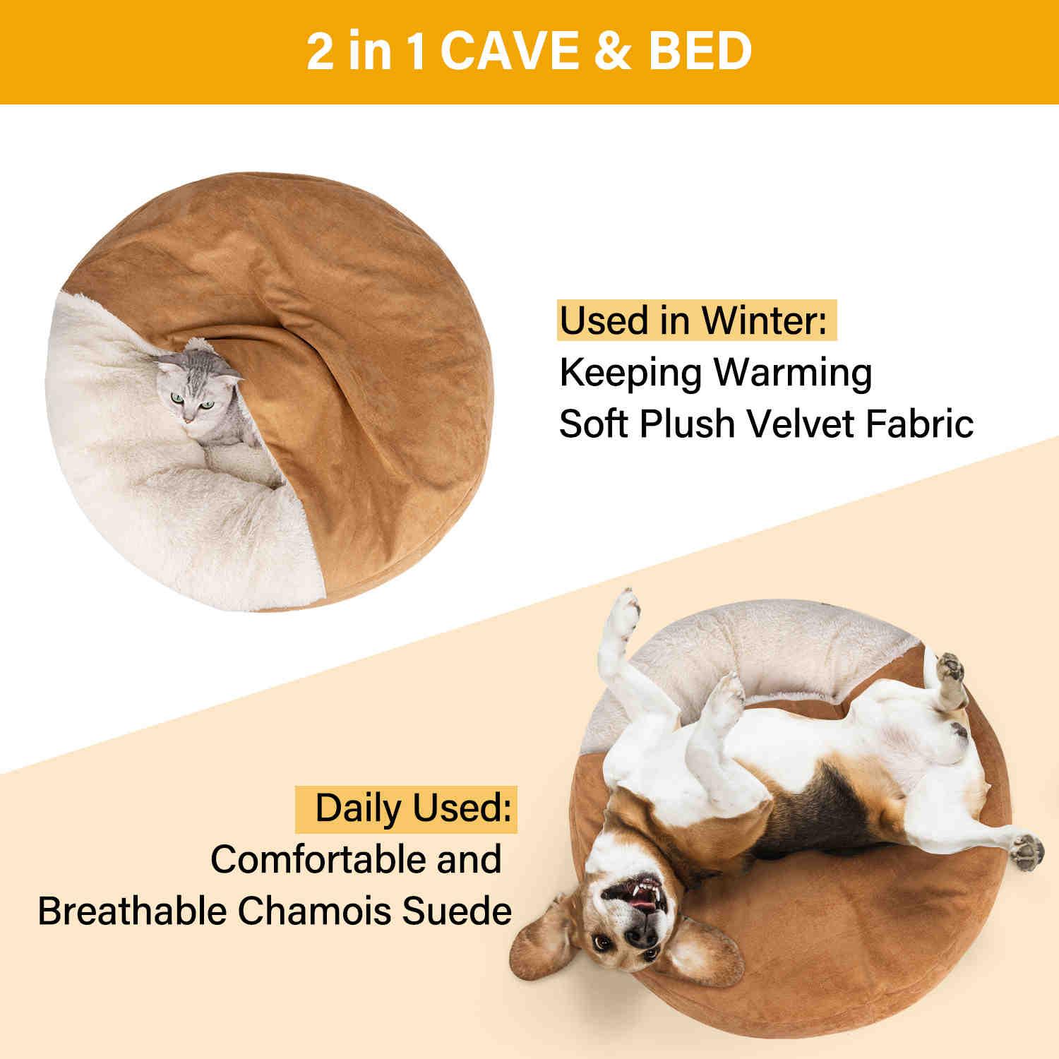 Covered Pet Bed, Washable, Khaki