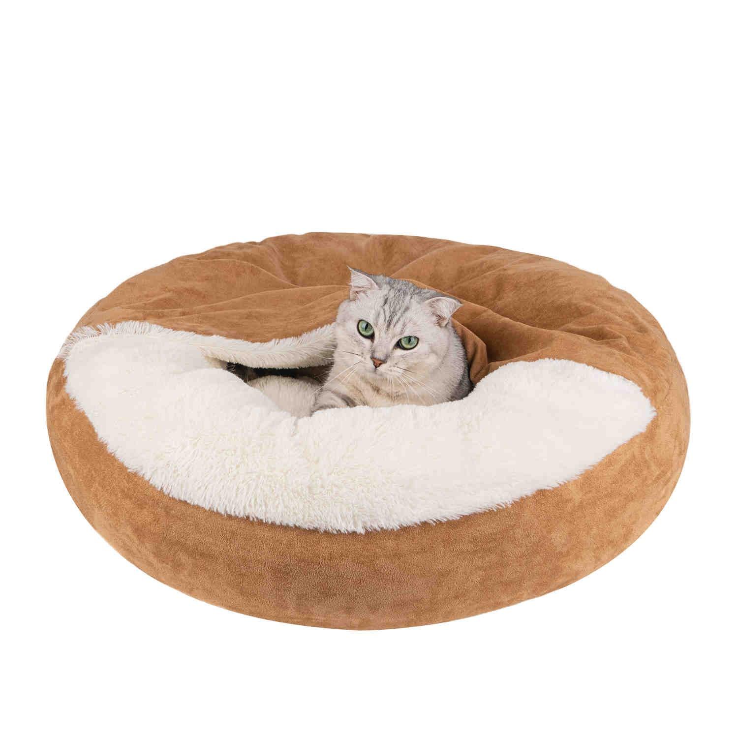 Covered Pet Bed, Washable, Khaki