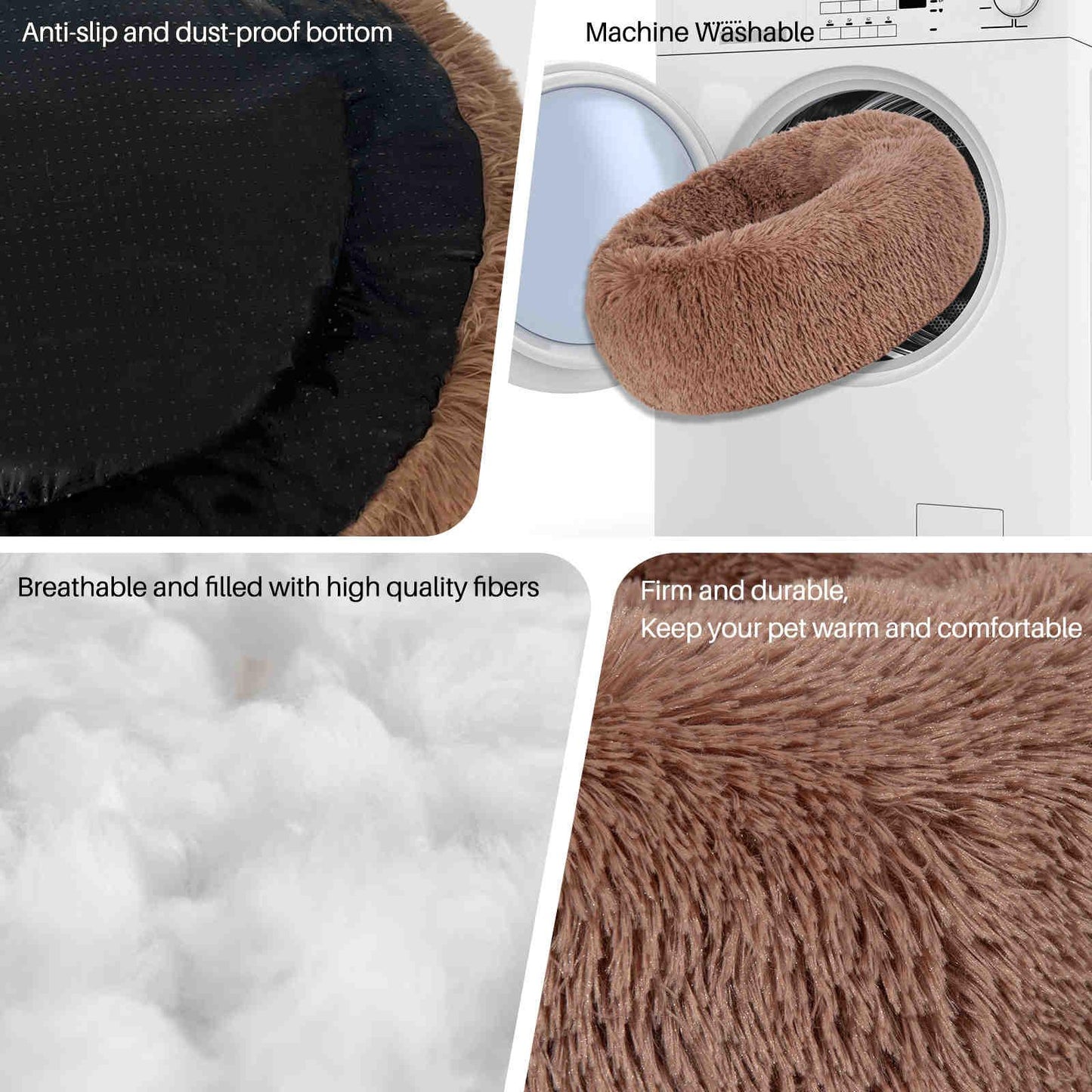 Cuddler Plush Pet Bed, Washable, Brown