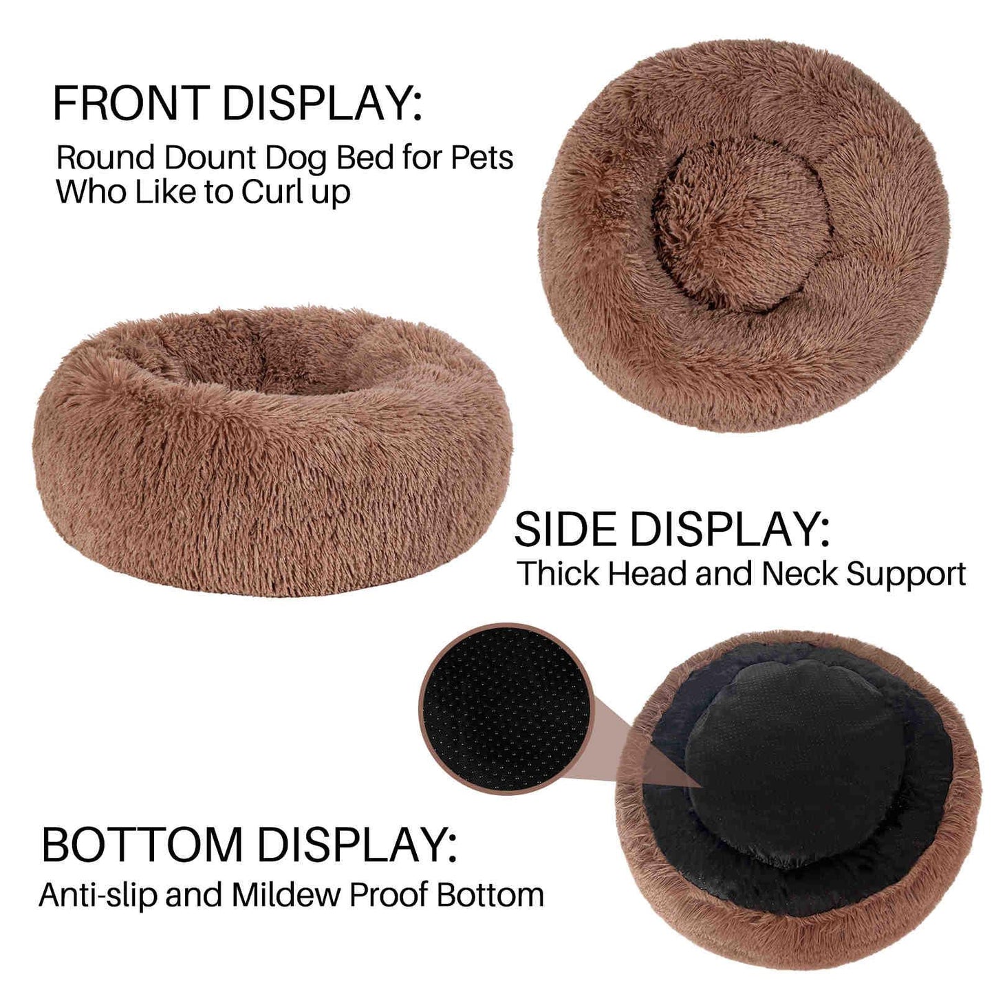 Cuddler Plush Pet Bed, Washable, Brown