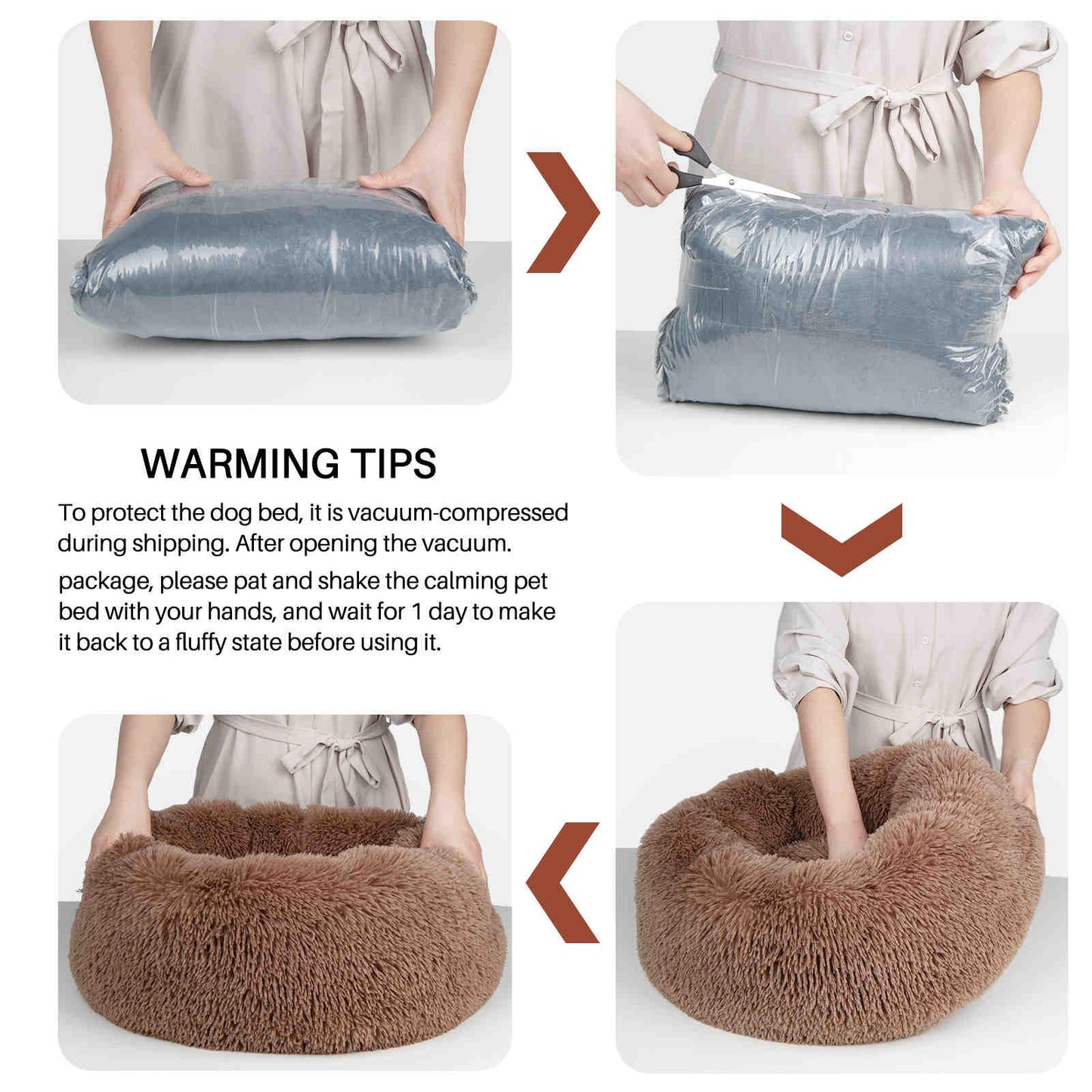 Cuddler Plush Pet Bed, Washable, Brown