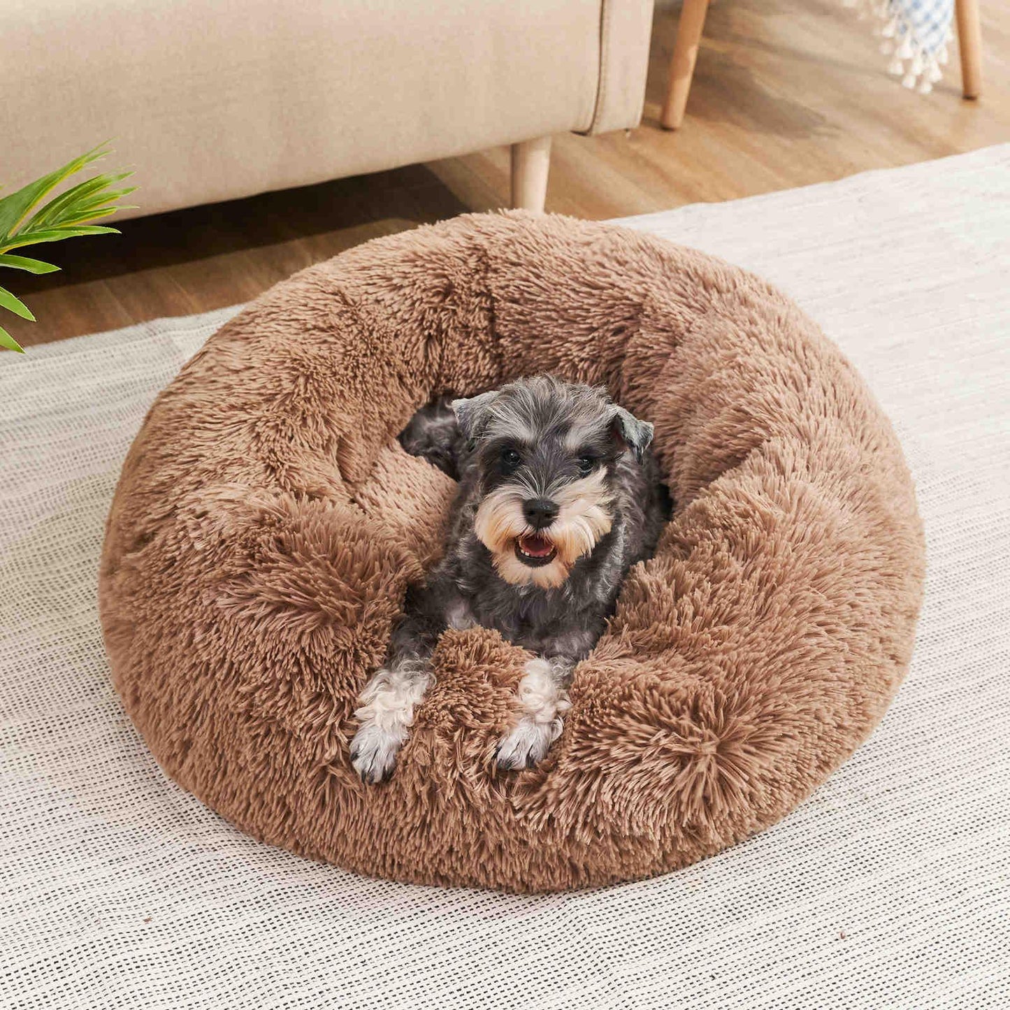 Cuddler Plush Pet Bed, Washable, Brown