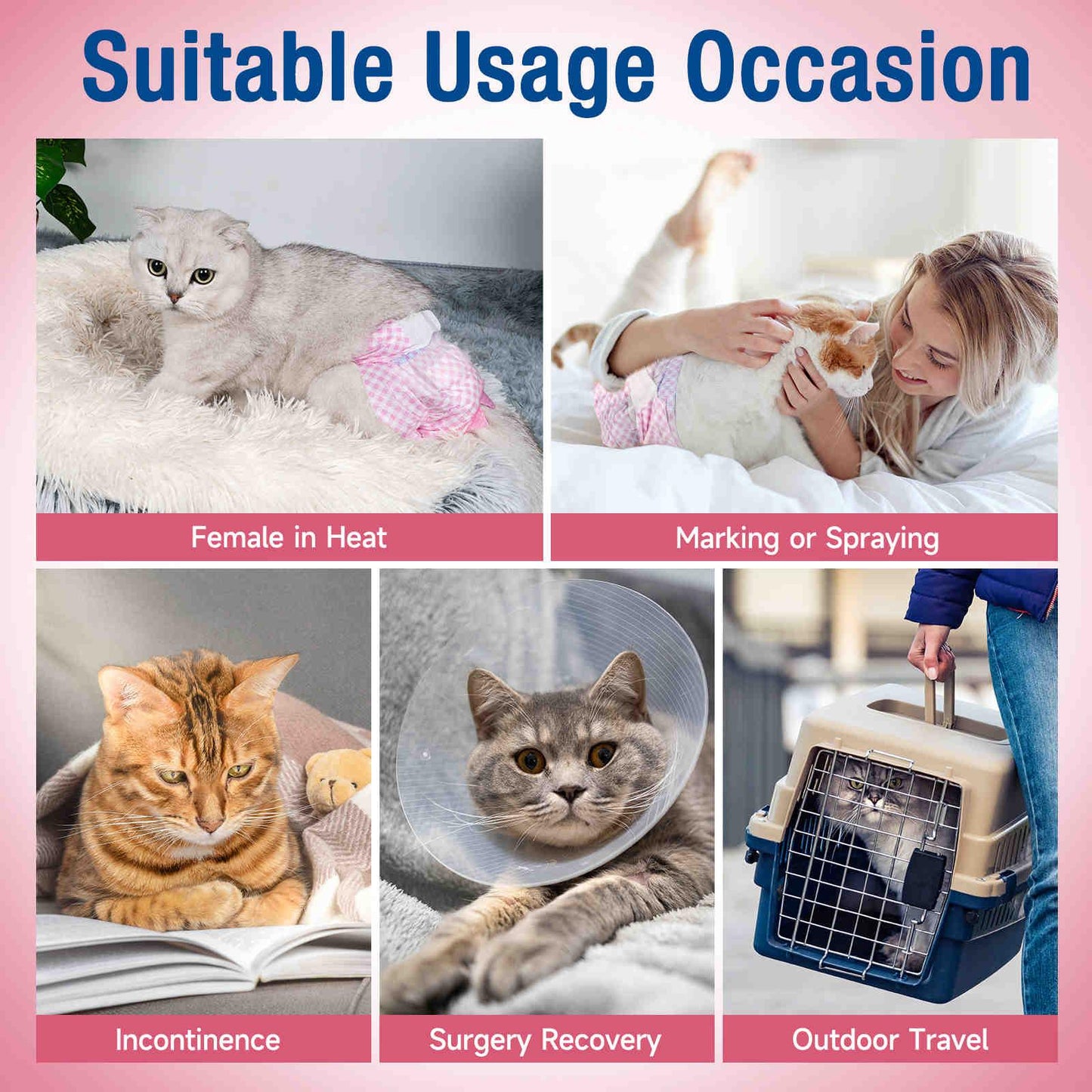 Disposable Cat Diapers, Adjustable Foam Tail Hole, 24 Pcs, 1 Pack