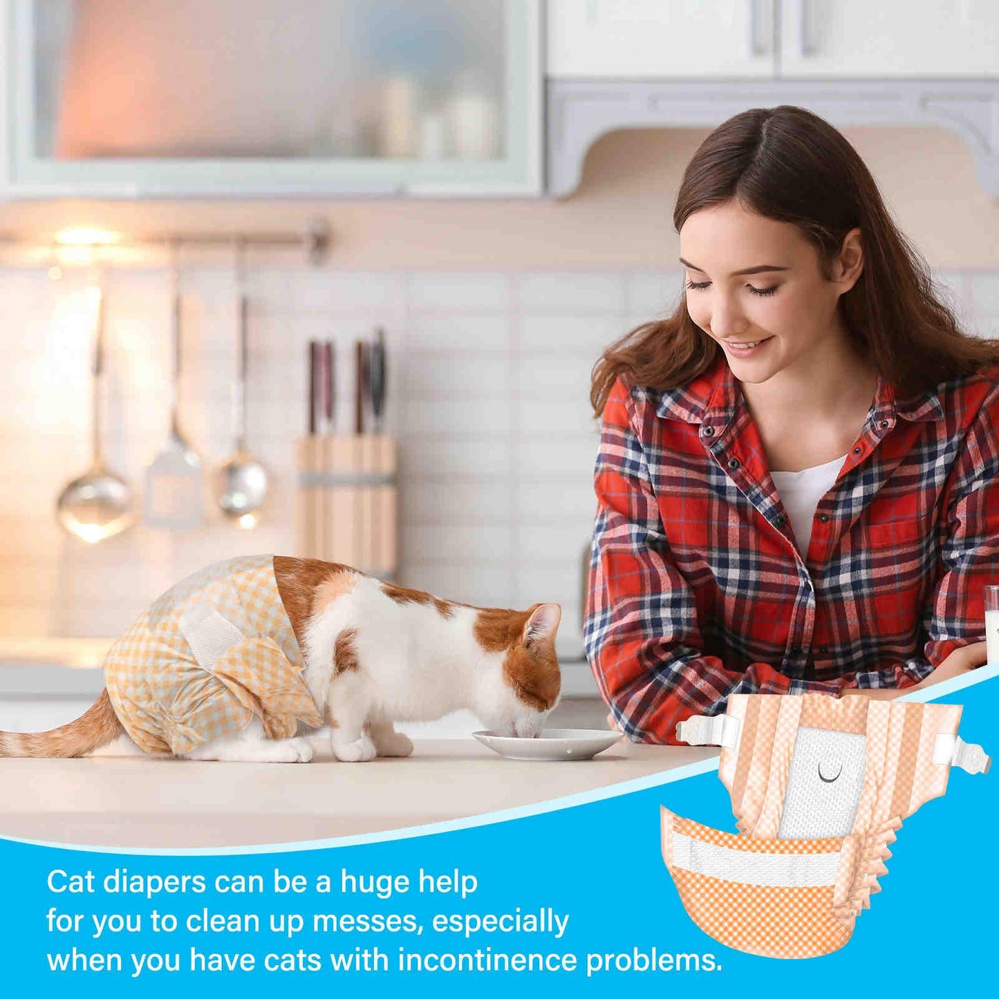 Disposable Cat Diapers, Orange Plaid Pattern
