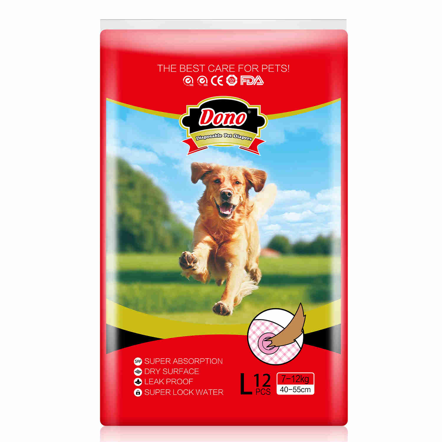 Disposable Female Dog Diaper, Adjustable Tail Hole, 12 Pcs/ Pack
