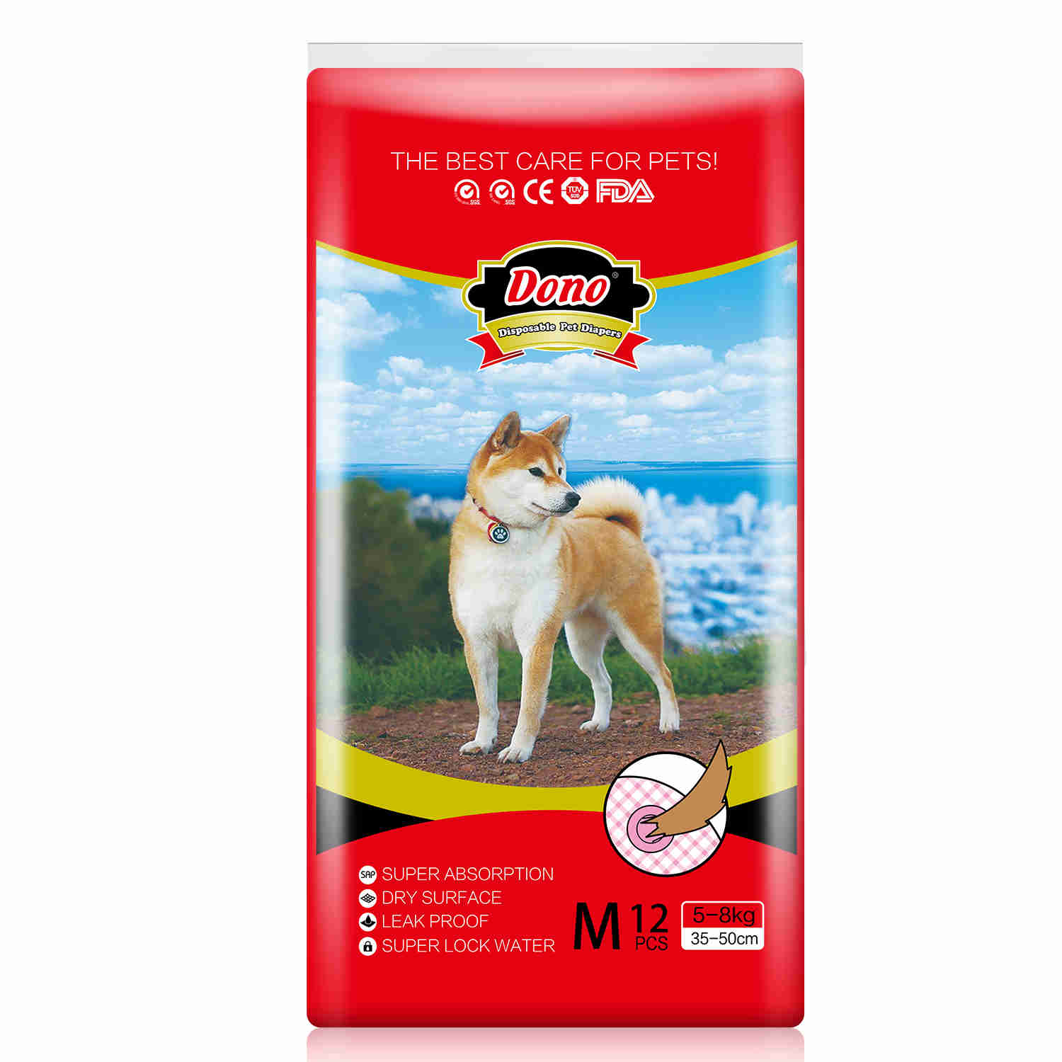 Disposable Female Dog Diaper, Adjustable Tail Hole, 12 Pcs/ Pack