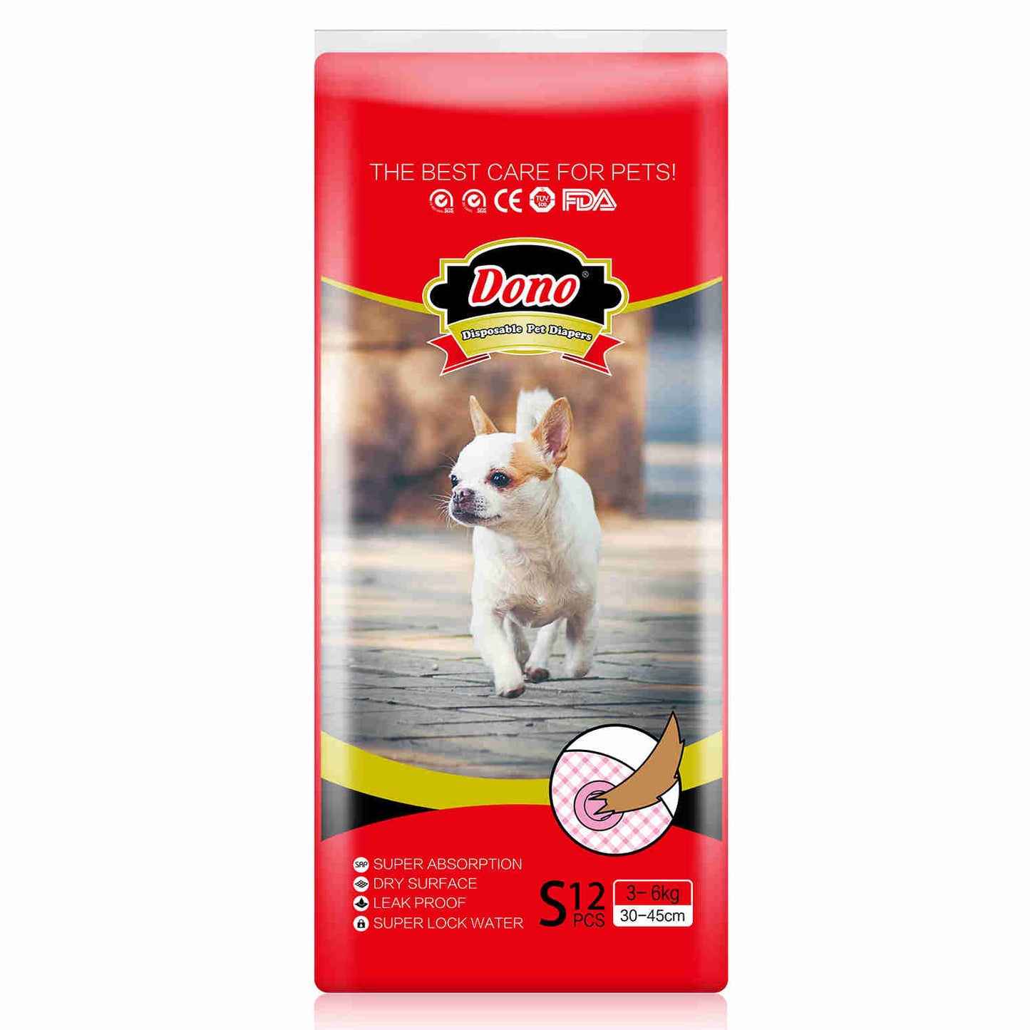 Disposable Female Dog Diaper, Adjustable Tail Hole, 12 Pcs/ Pack