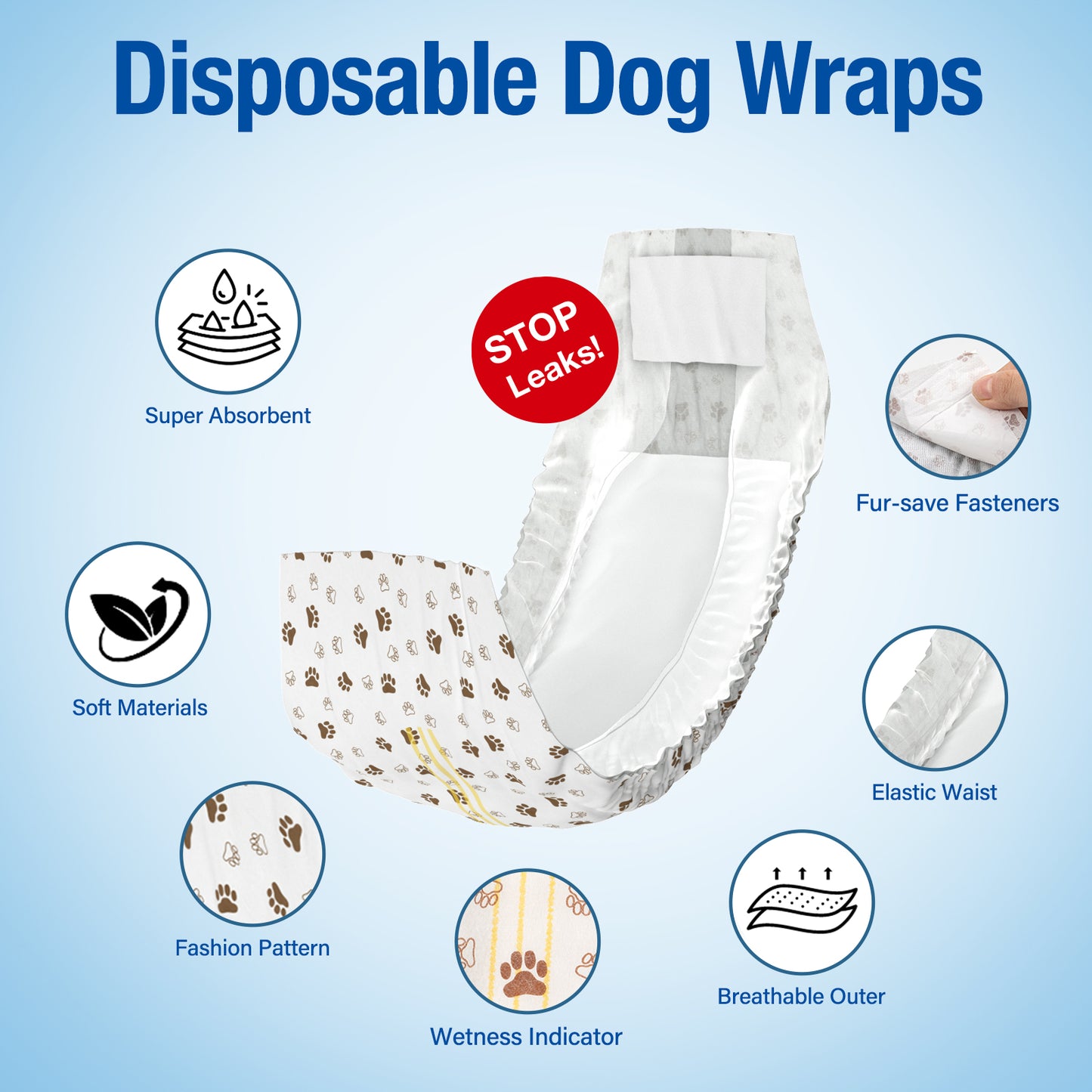 Disposable Male Dog Diapers Wraps with Wetness Indicator