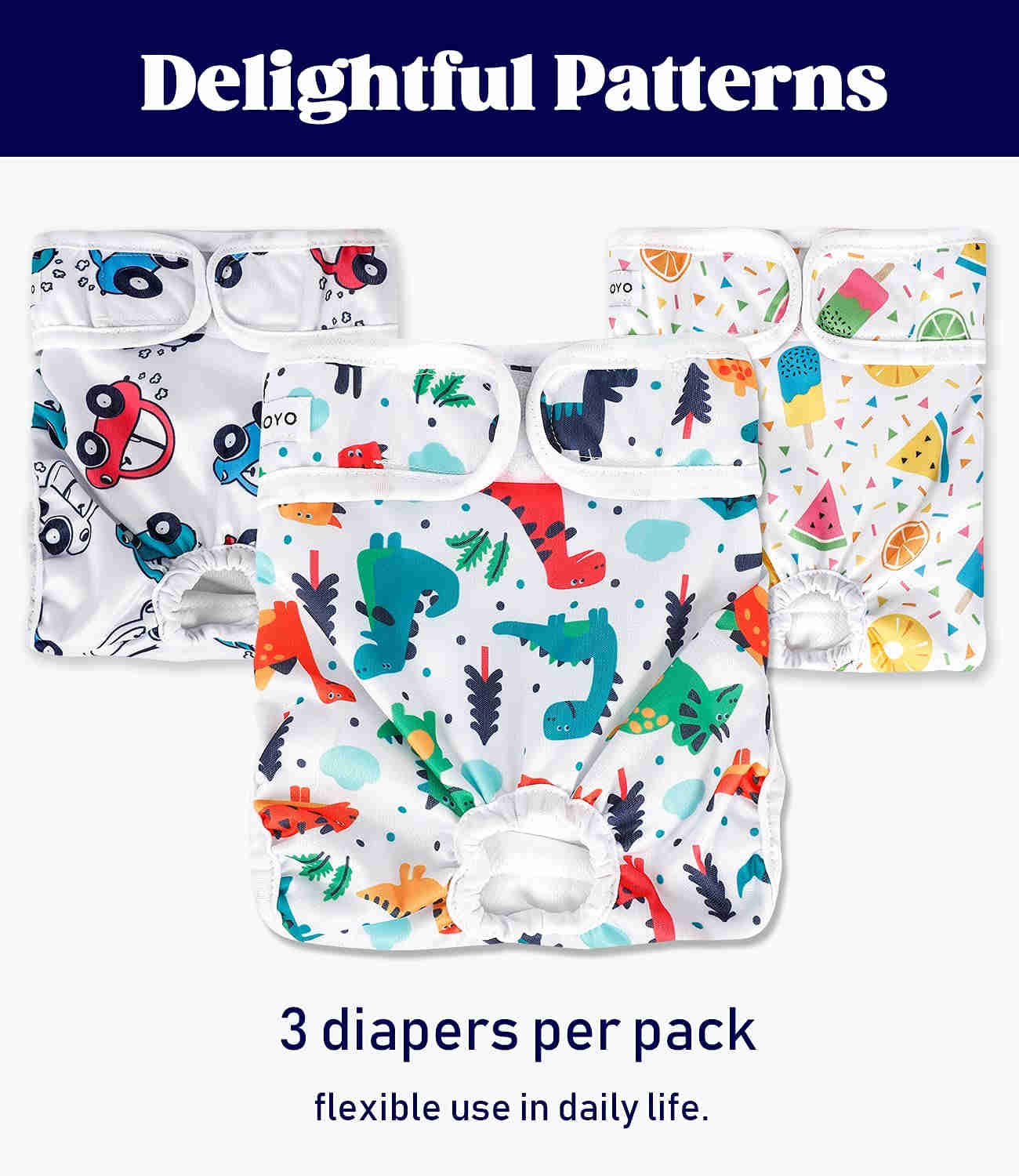 Washable Female Dog Diapers, Reusable Doggy Diapers, 3 Pack (Car)