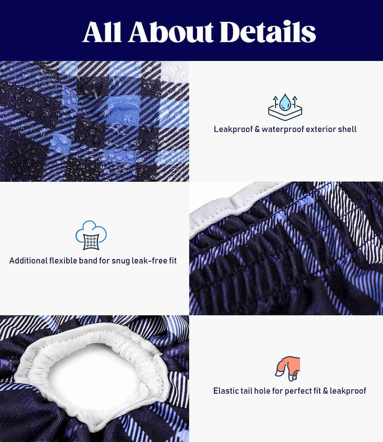 Washable Female Dog Diapers, Reusable Doggy Diapers, 3 Pack (Grid)