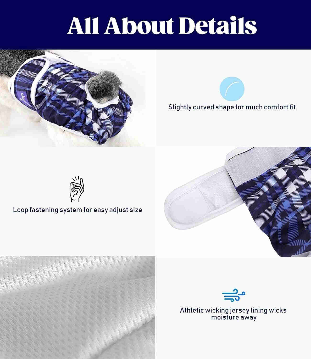 Washable Female Dog Diapers, Reusable Doggy Diapers, 3 Pack (Grid)