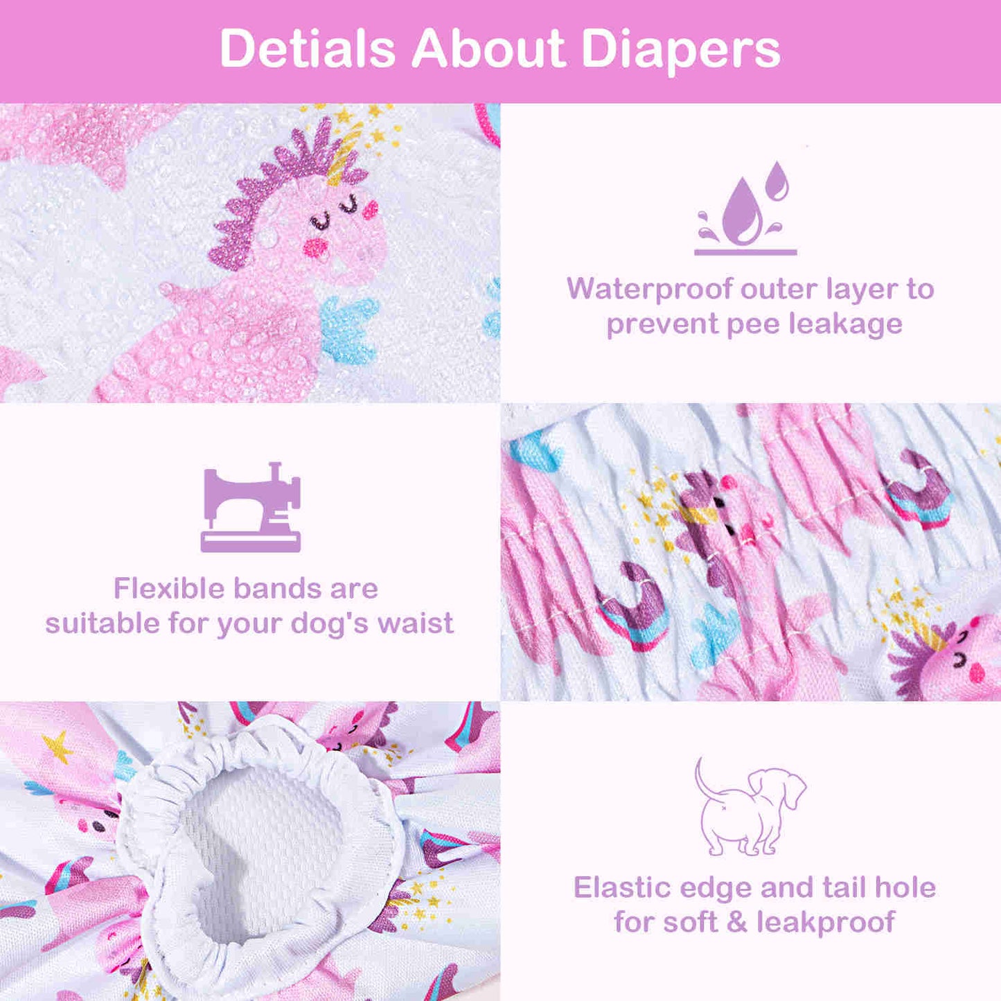 Washable Female Dog Diapers, Reusable Doggy Diapers, 3 Pack (Ocean)