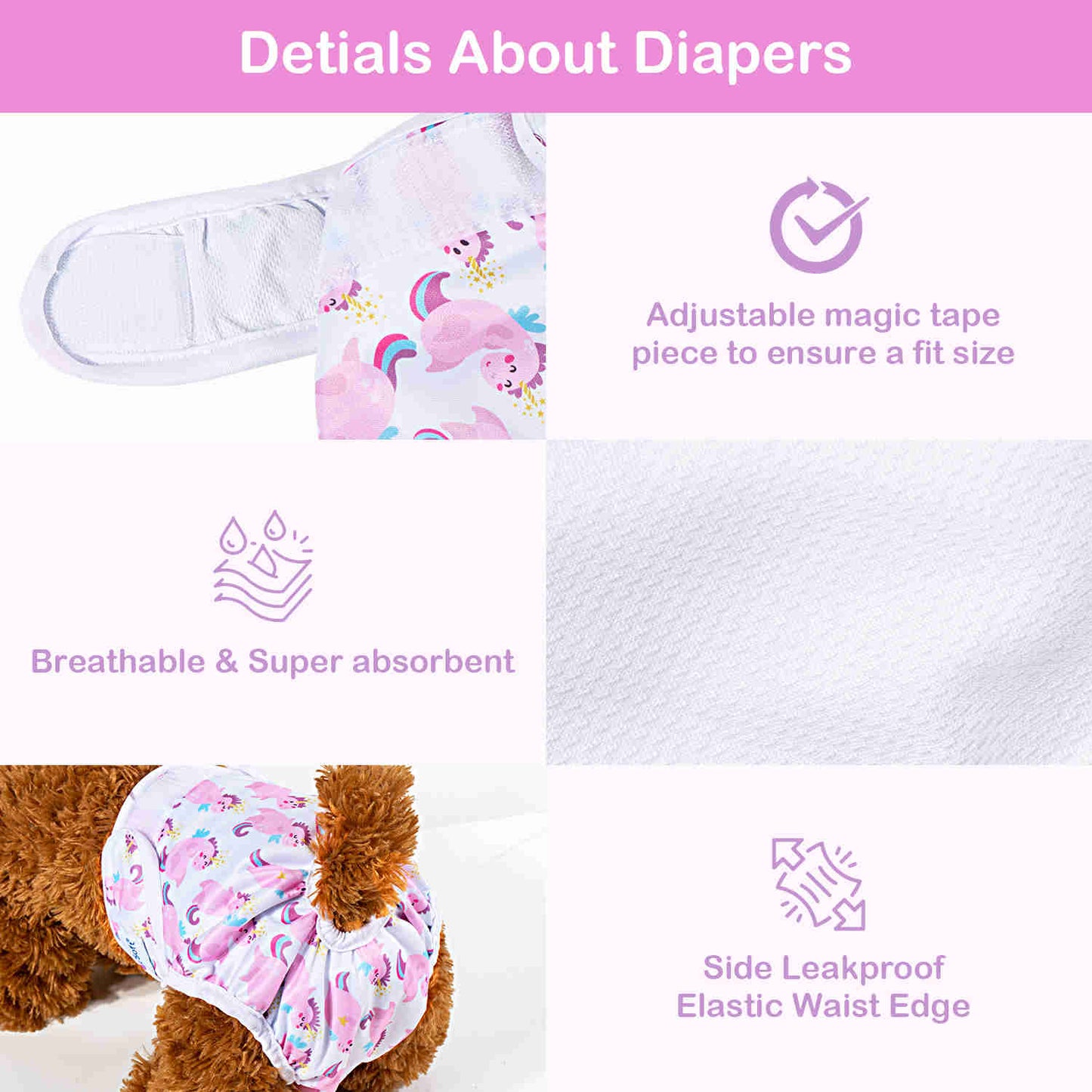 Washable Female Dog Diapers, Reusable Doggy Diapers, 3 Pack (Ocean)