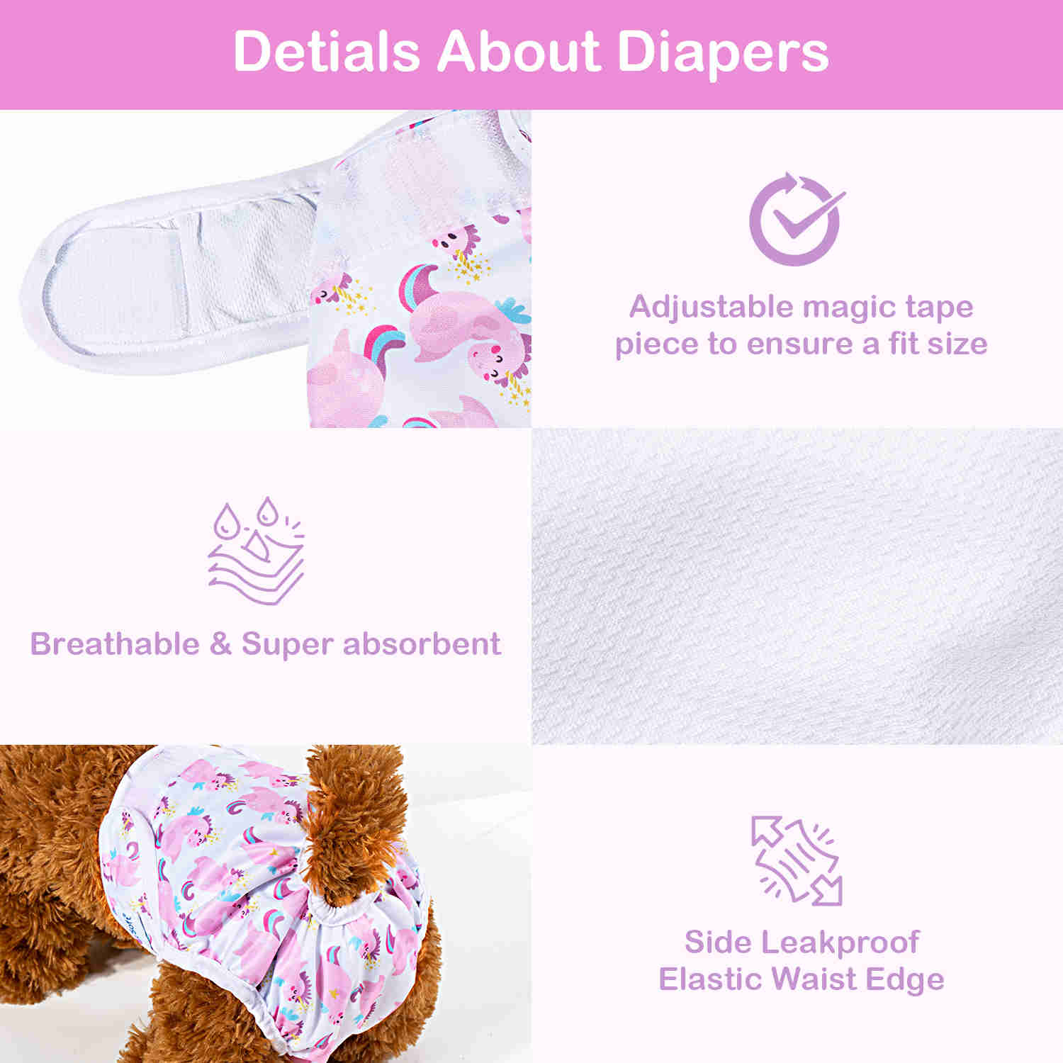 Washable Female Dog Diapers, Reusable Doggy Diapers, 3 Pack (Ocean)