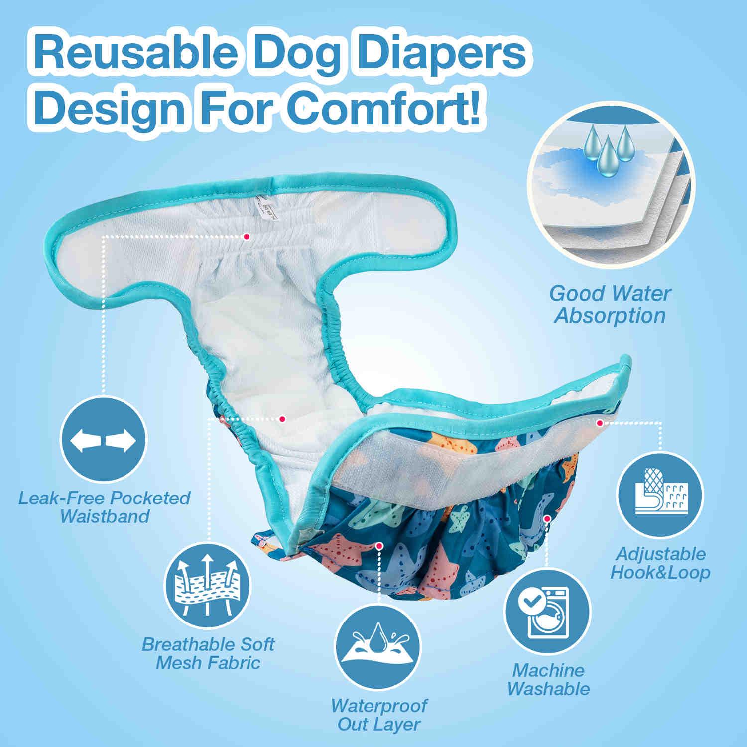 Washable Female Dog Diapers, Reusable Doggy Diapers