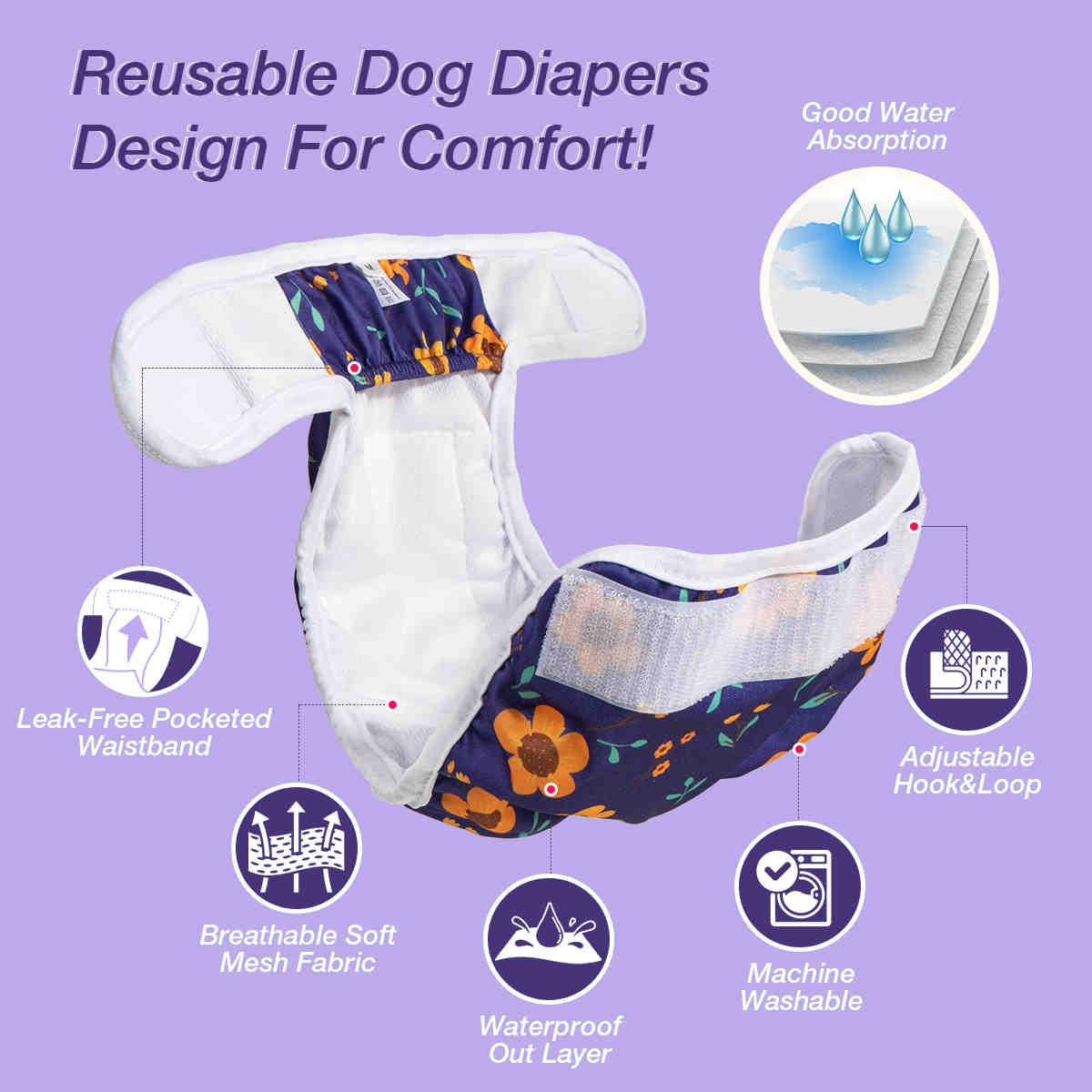 Washable Female Dog Diapers, Reusable Doggy Diapers