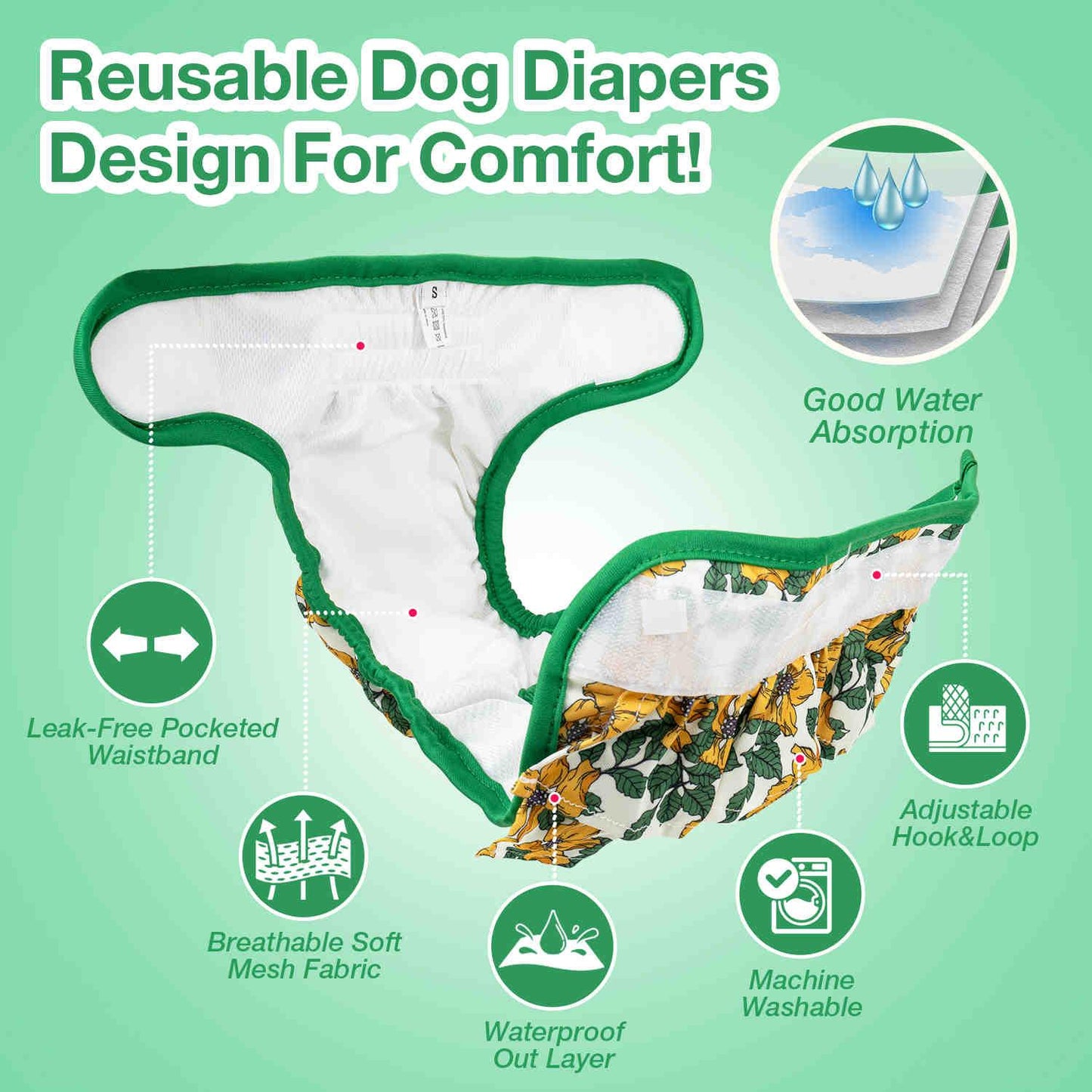 Washable Female Dog Diapers, Reusable Doggy Diapers