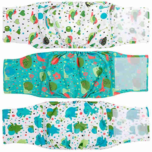 Washable Male Dog Diapers, Reusable Doggy Diapers, 3 Pack (Animals)