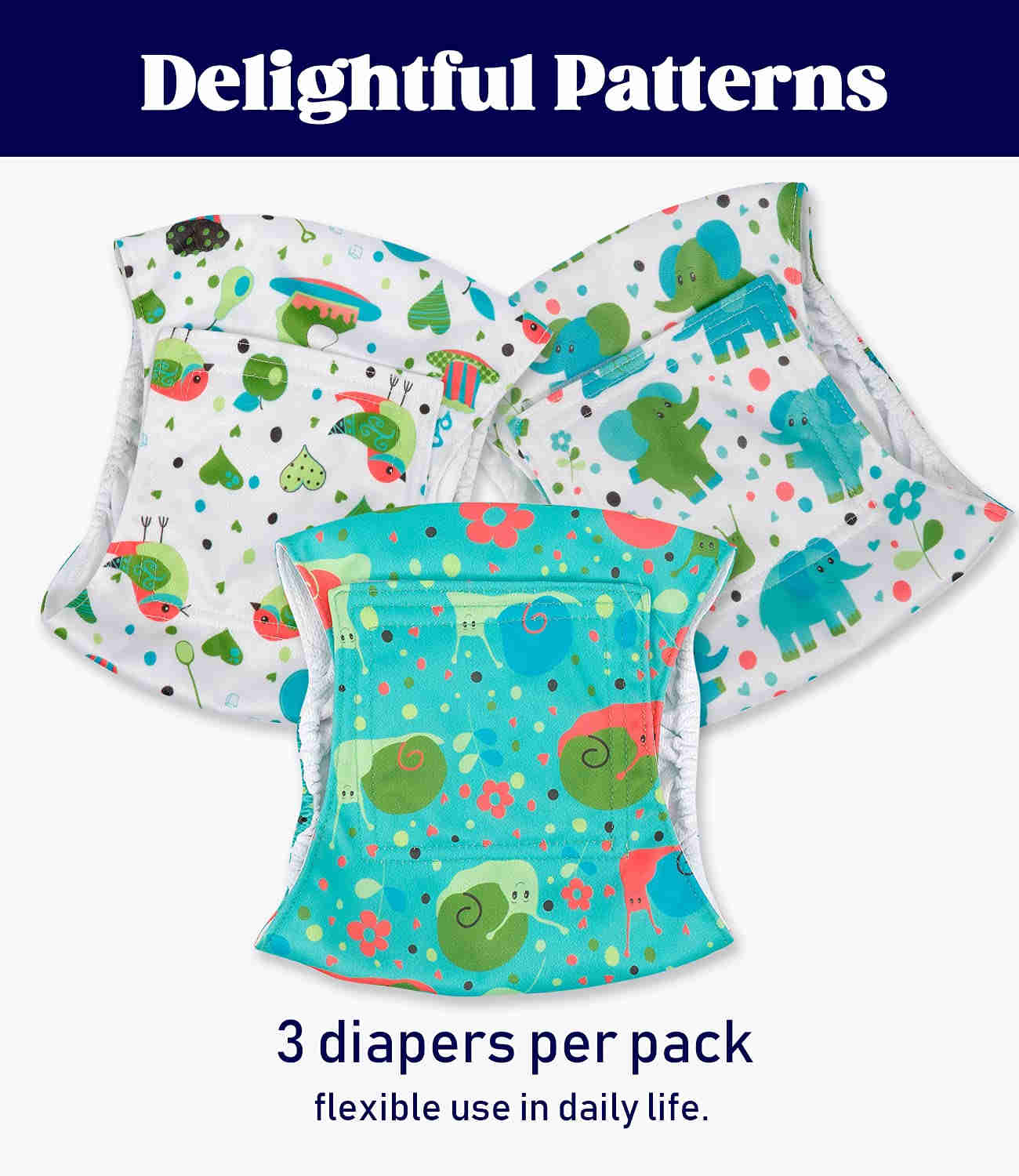 Washable Male Dog Diapers, Reusable Doggy Diapers, 3 Pack (Animals)