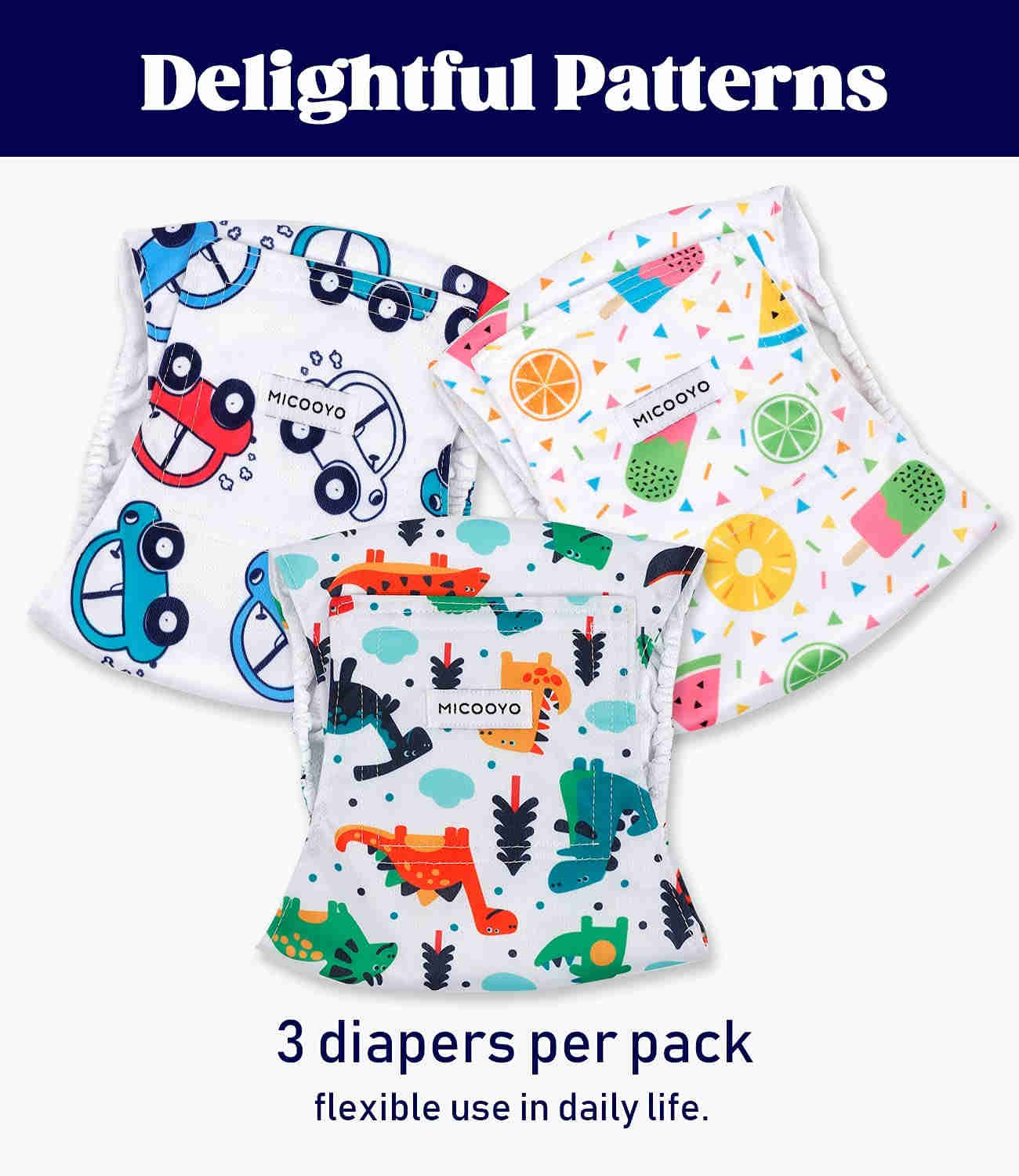 Washable Male Dog Diapers, Reusable Doggy Diapers, 3 Pack (Car)