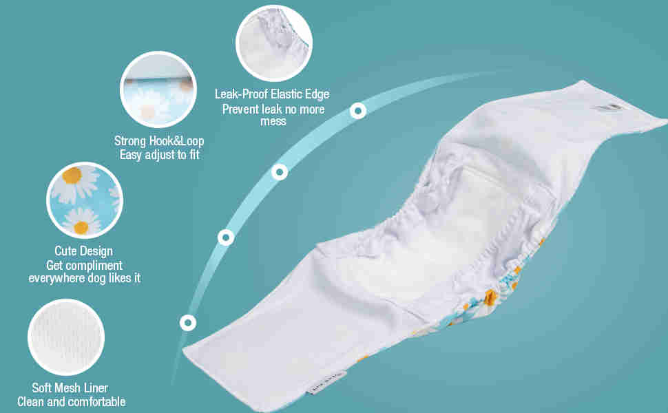 Washable Male Dog Diapers, Reusable Doggy Diapers, 3 Pack (Flower)