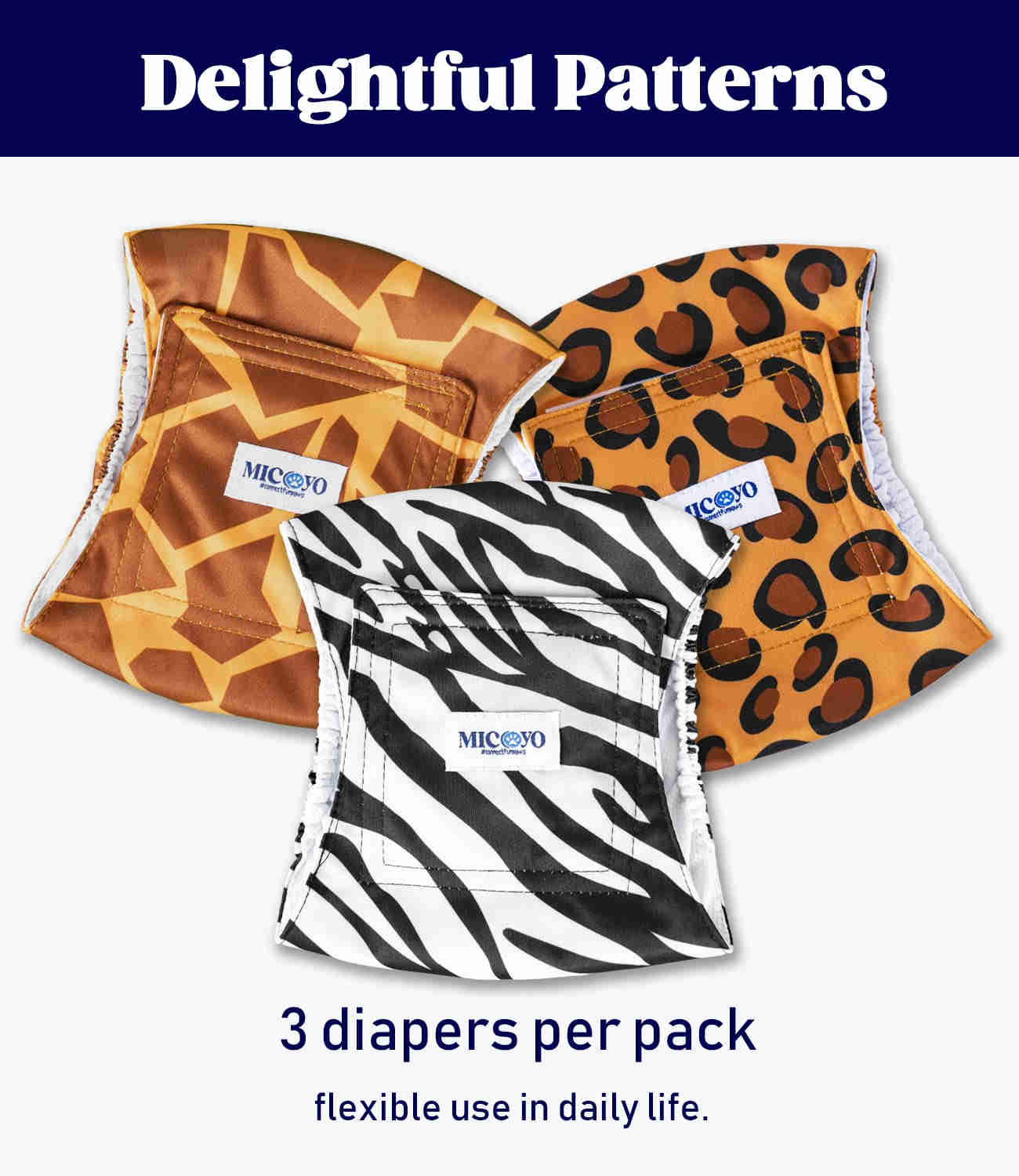 Washable Male Dog Diapers, Reusable Doggy Diapers, 3 Pack (Grassland)