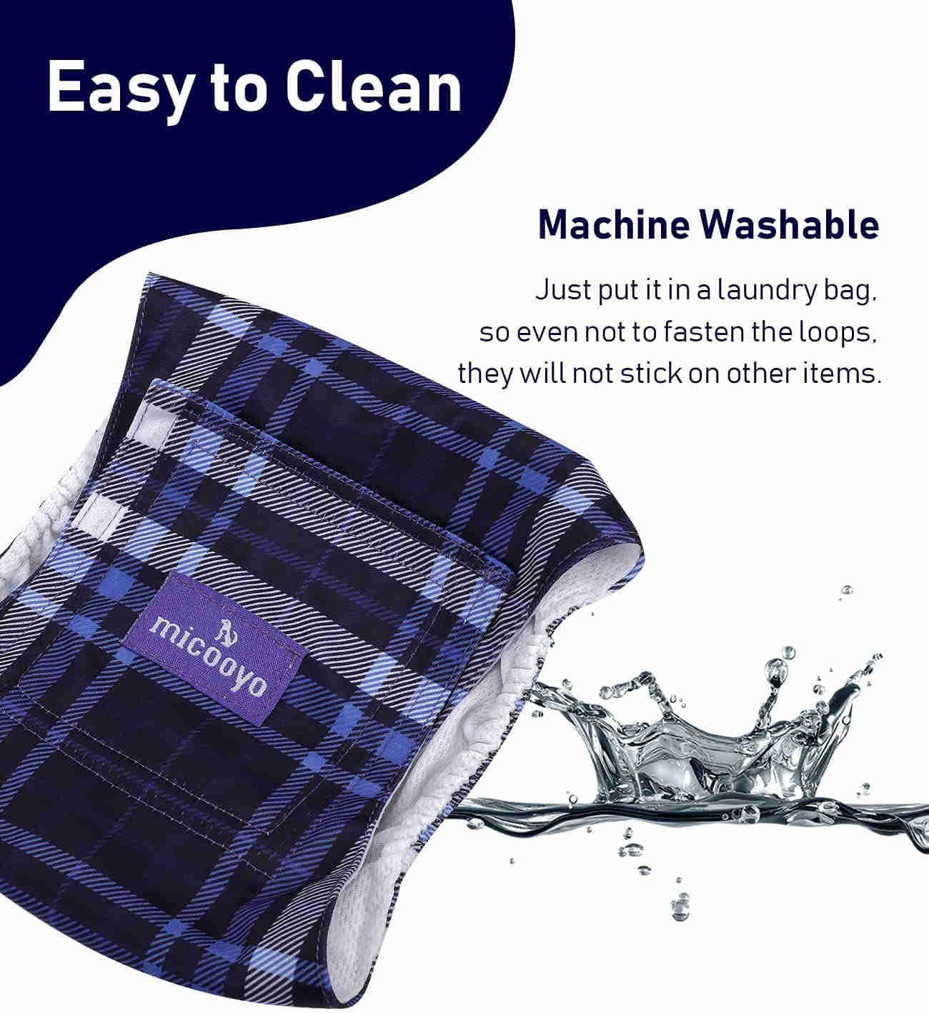 Washable Male Dog Diapers, Reusable Doggy Diapers, 3 Pack (Grid)