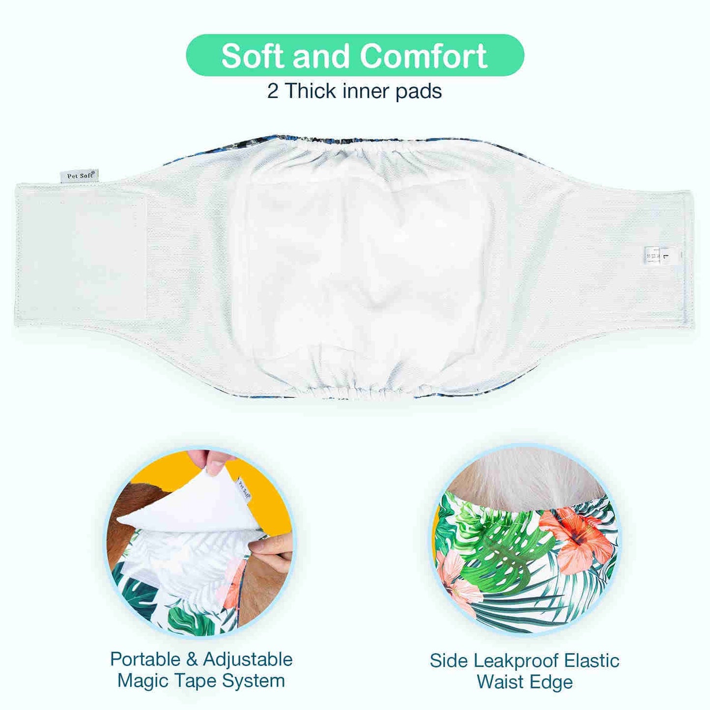 Washable Male Dog Diapers, Reusable Doggy Diapers, 3 Pack (Leaves)