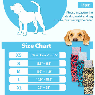 Washable Male Dog Diapers, Reusable Doggy Diapers, 3 Pack (Leopard)