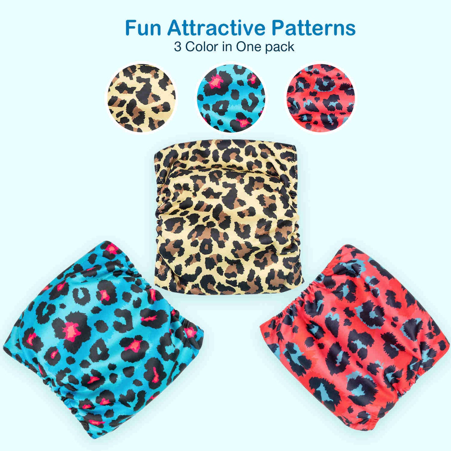 Washable Male Dog Diapers, Reusable Doggy Diapers, 3 Pack (Leopard)
