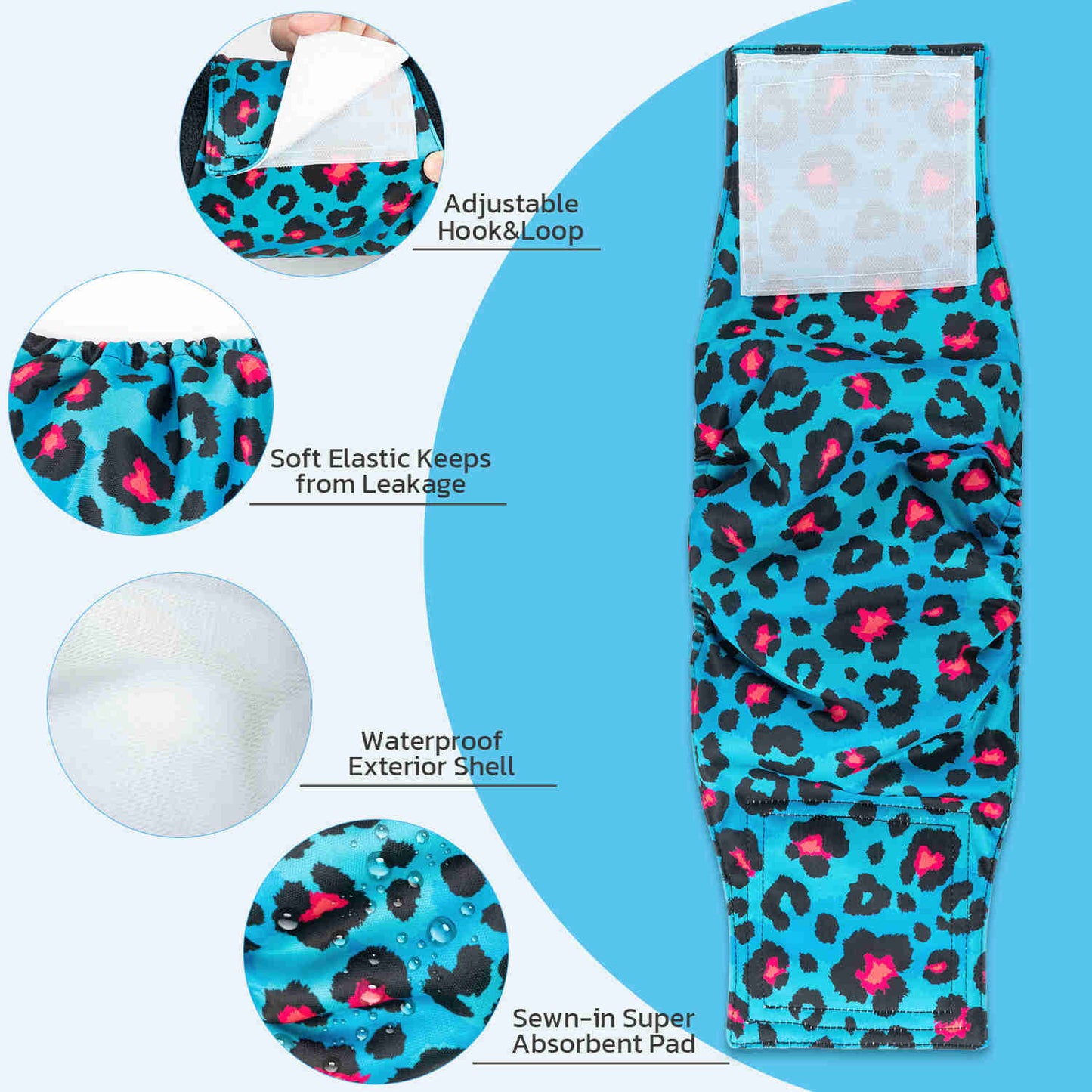 Washable Male Dog Diapers, Reusable Doggy Diapers, 3 Pack (Leopard)