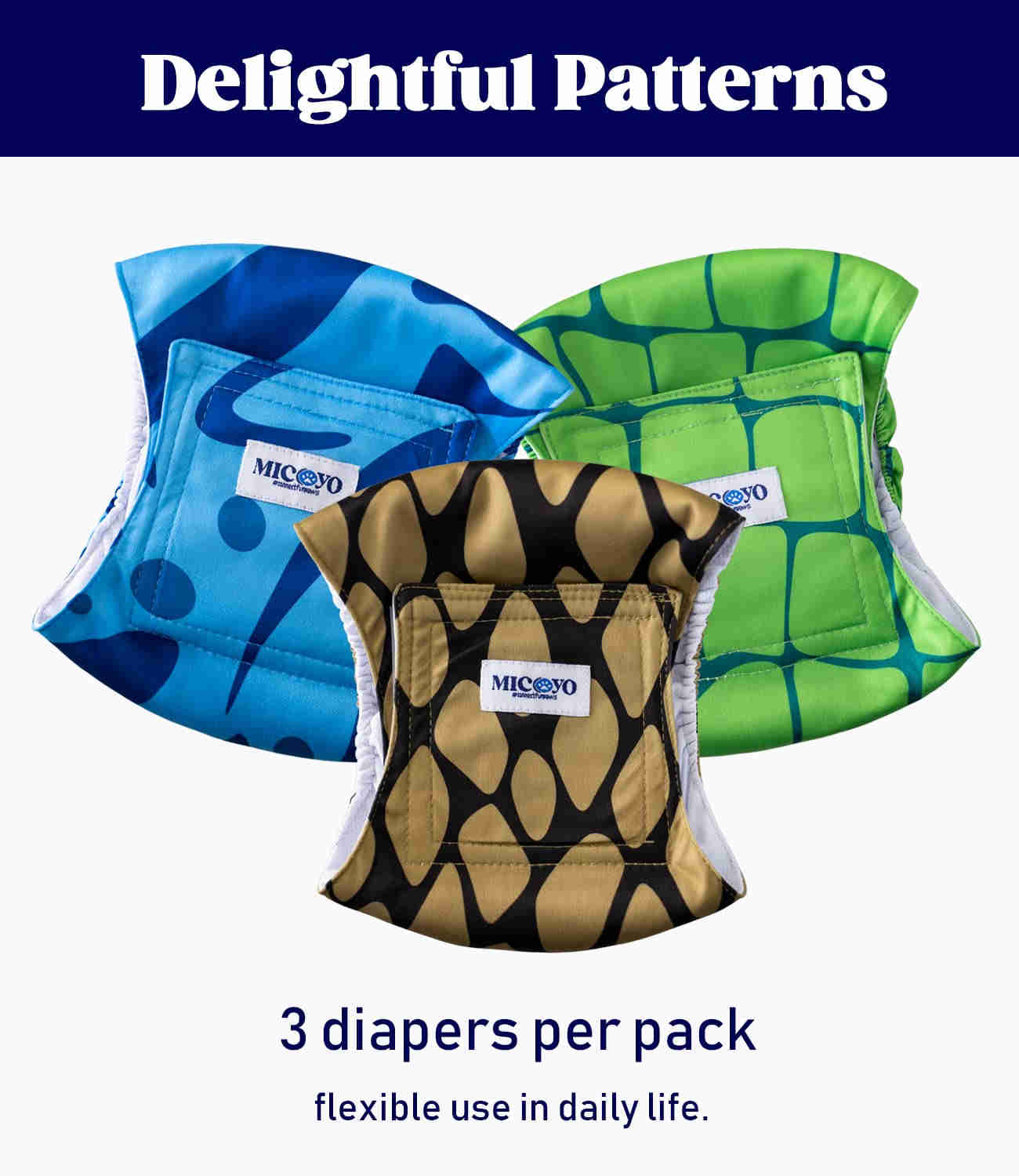 Washable Male Dog Diapers, Reusable Doggy Diapers, 3 Pack (Rainforest)