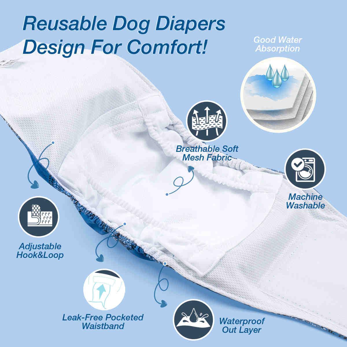 Washable Male Dog Diapers, Reusable Doggy Diapers