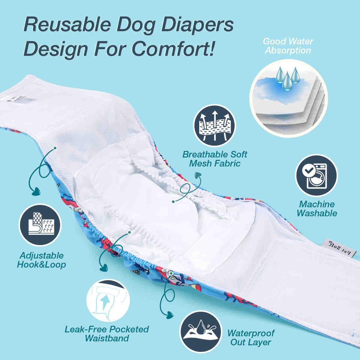 Washable Male Dog Diapers, Reusable Doggy Diapers