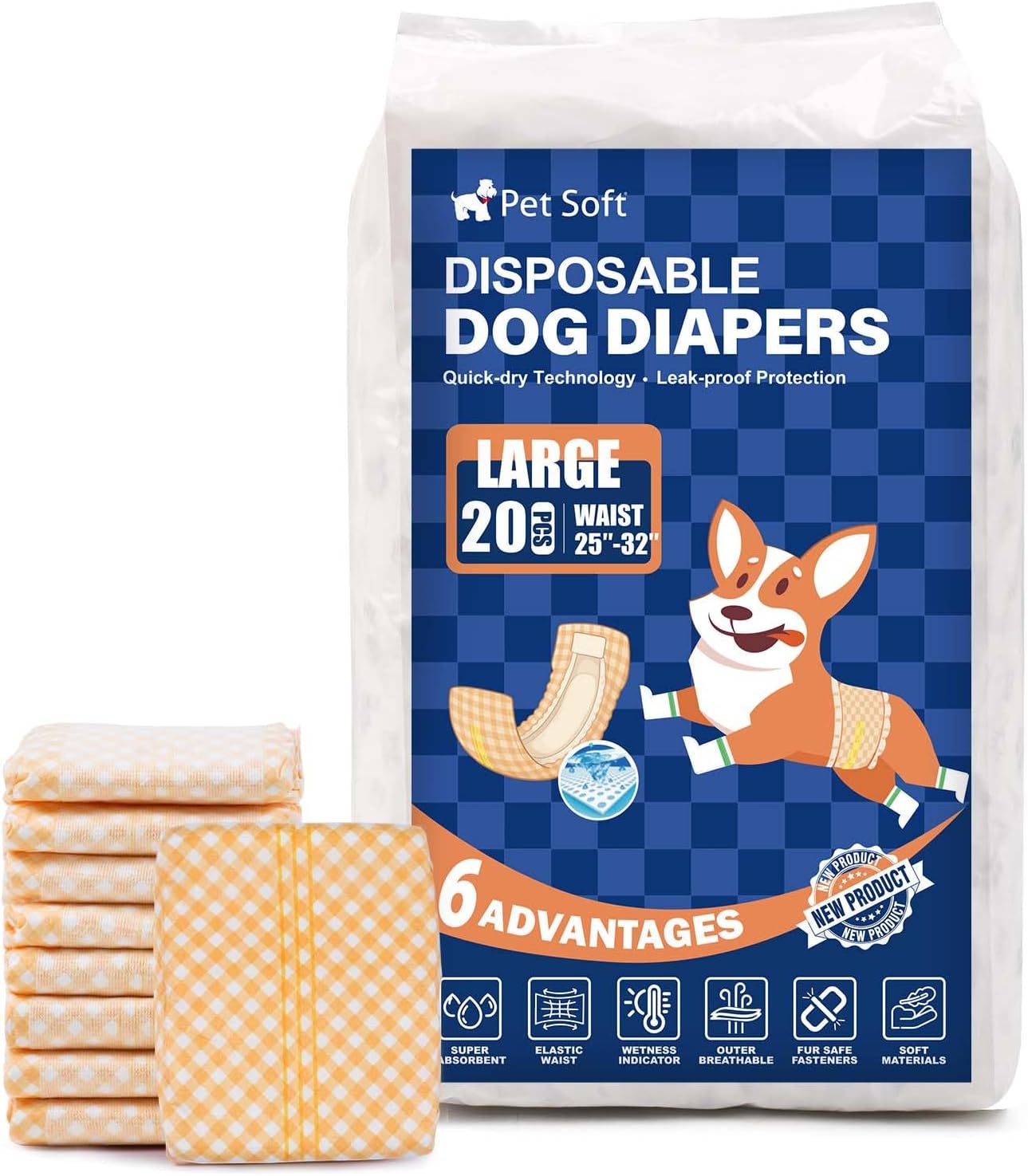Pet Soft Male Dog Wraps - Disposable Dog Dipaers Male Wetness Indicator, Ultra Absorbent Puppy Diapers for Excitable Urination or Incontinence, 50pcs Small