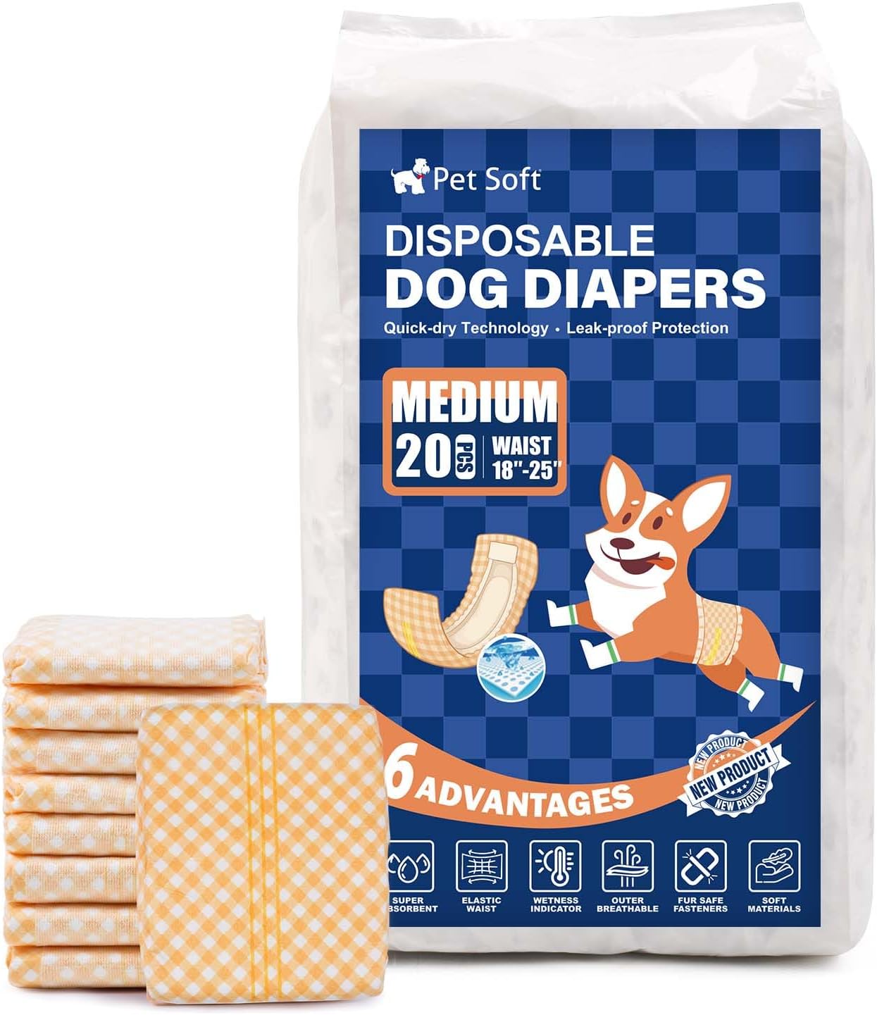 Pet Soft Male Dog Wraps - Disposable Dog Dipaers Male Wetness Indicator, Ultra Absorbent Puppy Diapers for Excitable Urination or Incontinence, 50pcs Small