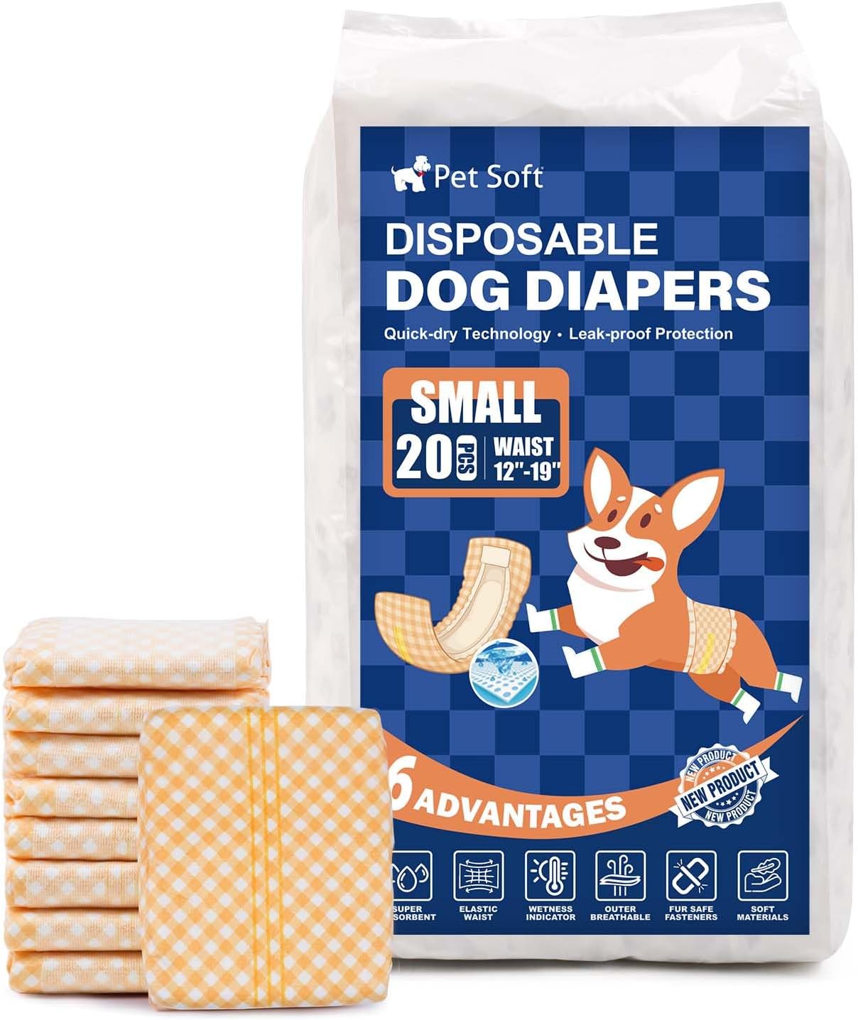 Pet Soft Male Dog Wraps - Disposable Dog Dipaers Male Wetness Indicator, Ultra Absorbent Puppy Diapers for Excitable Urination or Incontinence, 50pcs Small