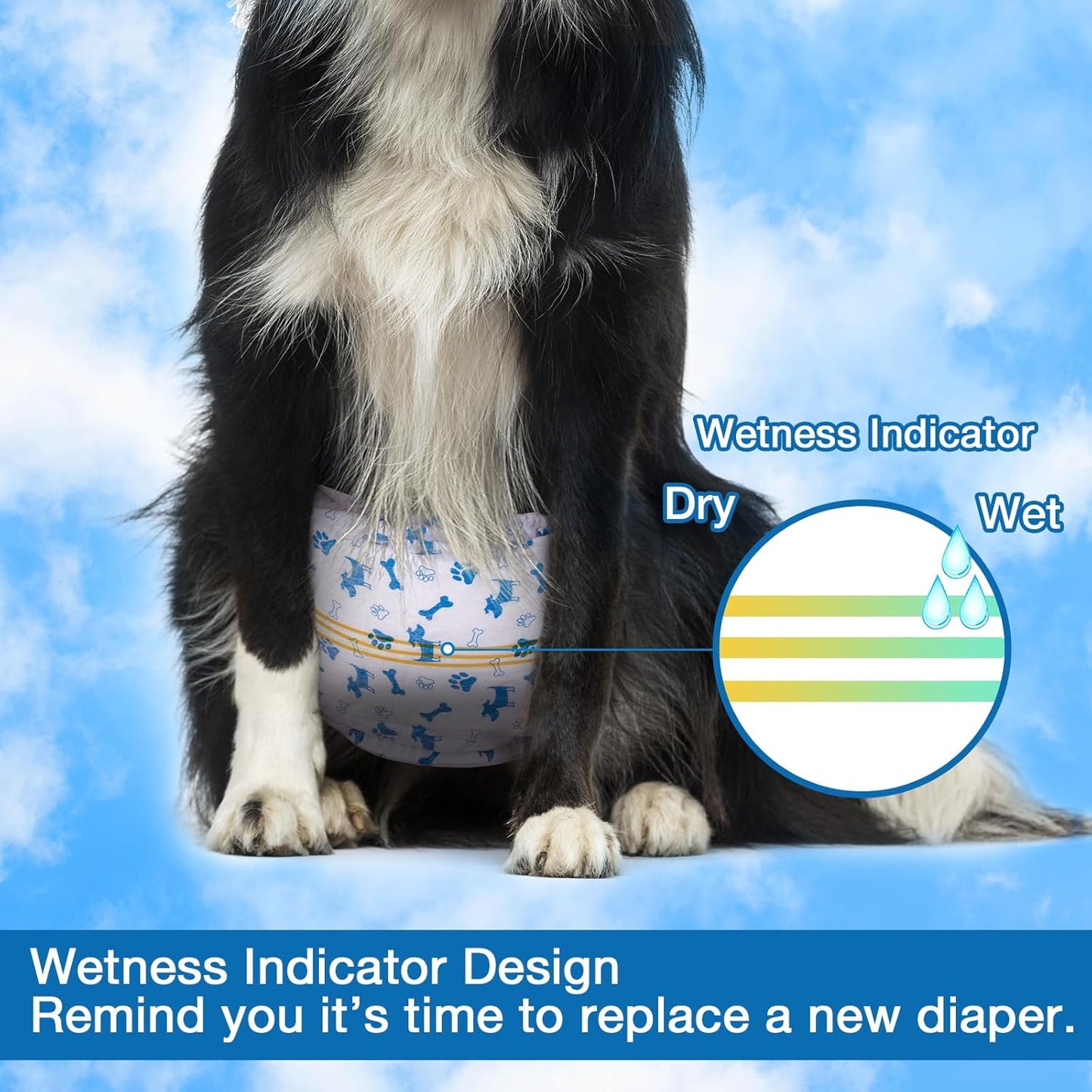 Pet Soft Male Dog Diapers - Disposable Male Dog Wraps Wetness Indicator, Puppy Diapers Male for Excitable Urination or Incontinence, 50pcs XSmall
