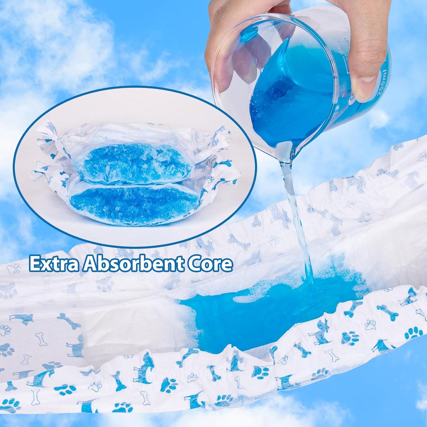 Pet Soft Male Dog Diapers - Disposable Male Dog Wraps Wetness Indicator, Puppy Diapers Male for Excitable Urination or Incontinence, 50pcs XSmall