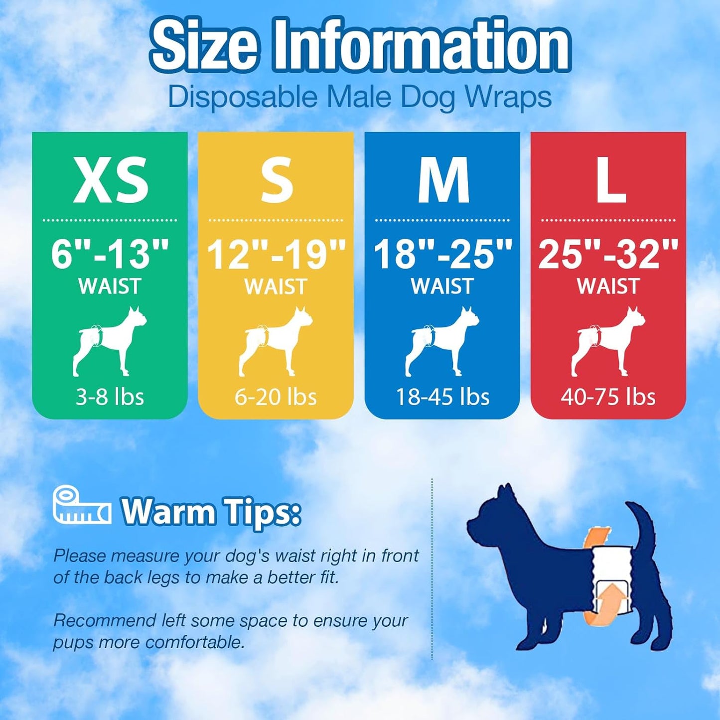 Pet Soft Male Dog Diapers - Disposable Male Dog Wraps Wetness Indicator, Puppy Diapers Male for Excitable Urination or Incontinence, 50pcs XSmall