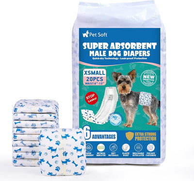 Pet Soft Male Dog Diapers - Disposable Male Dog Wraps Wetness Indicator, Puppy Diapers Male for Excitable Urination or Incontinence, 50pcs XSmall