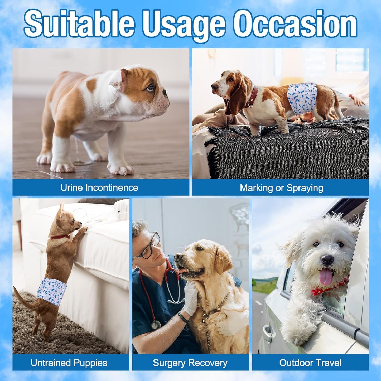 Pet Soft Male Dog Diapers - Disposable Male Dog Wraps Wetness Indicator, Puppy Diapers Male for Excitable Urination or Incontinence, 50pcs XSmall