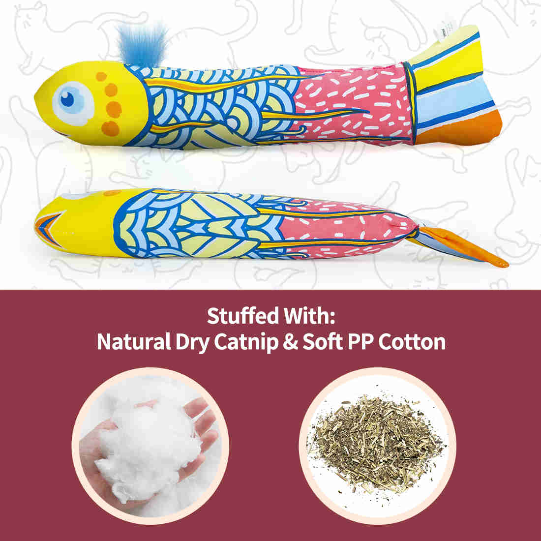 Canvas Rattling Paper Mint Fish Pillow Catnip Toys, 2 Pack