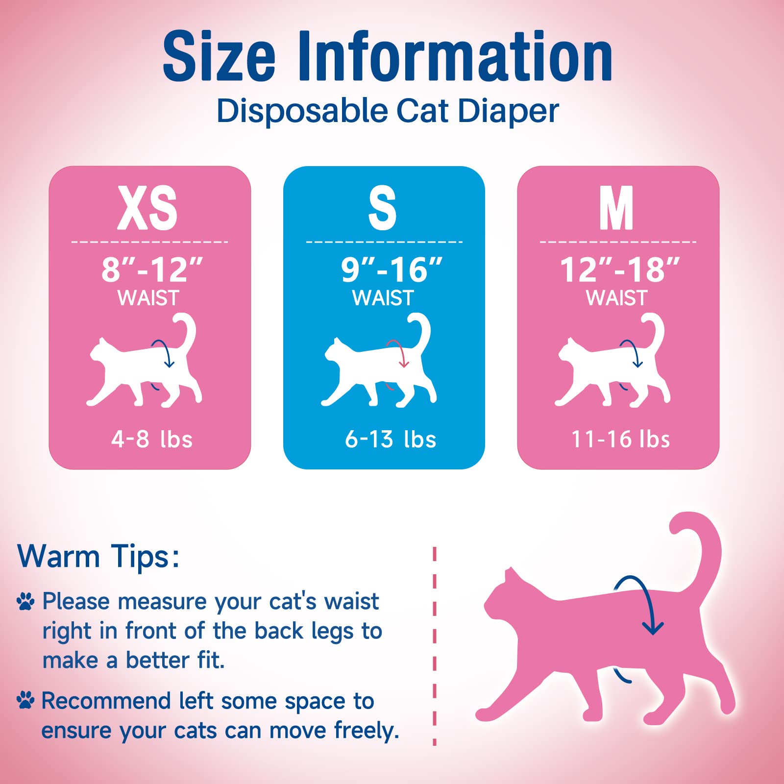 Disposable Cat Diapers, Adjustable Foam Tail Hole, S, 24 Pcs,