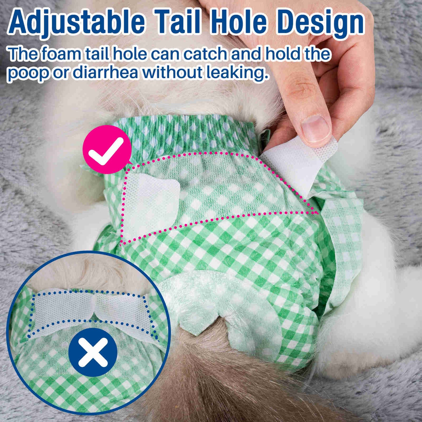 Disposable Cat Diapers, Adjustable Foam Tail Hole, Green, 24 Pcs, 1 Pack