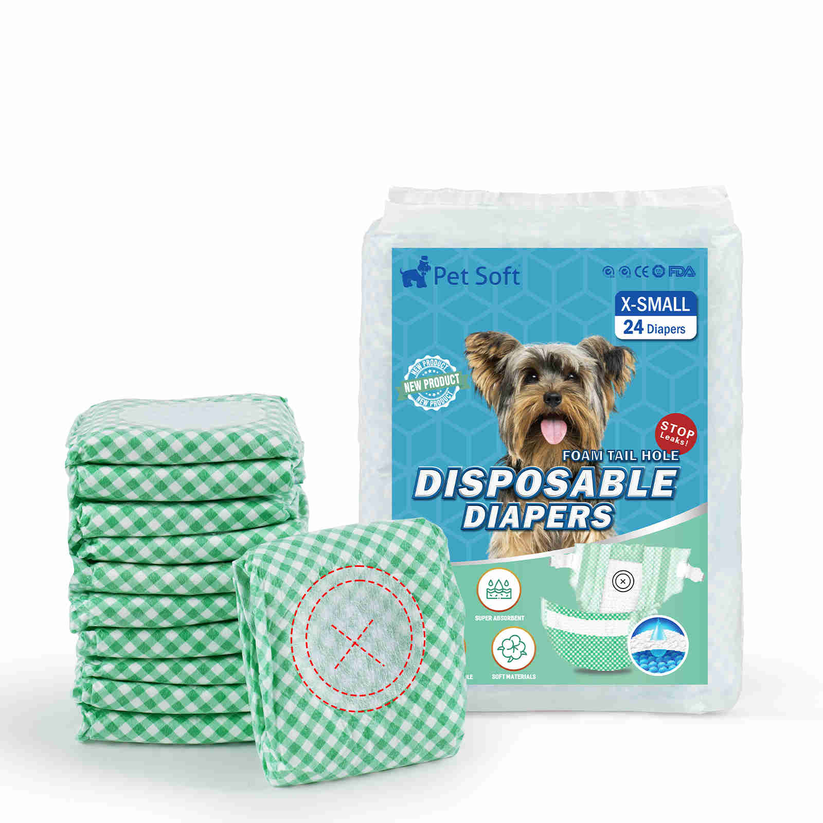Disposable Female Dog Diaper, Adjustable Tail Hole, 24 Pcs/ Pack