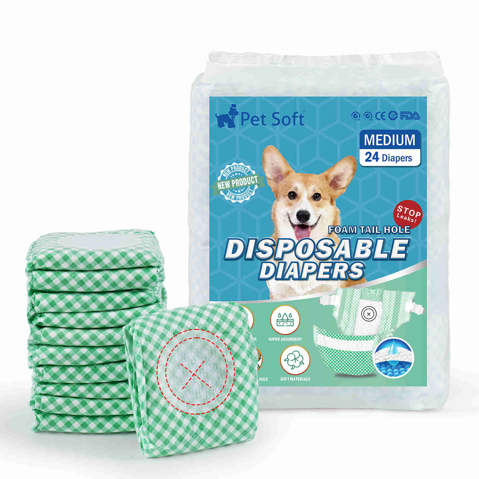 Disposable Female Dog Diaper, Adjustable Tail Hole, 24 Pcs/ Pack