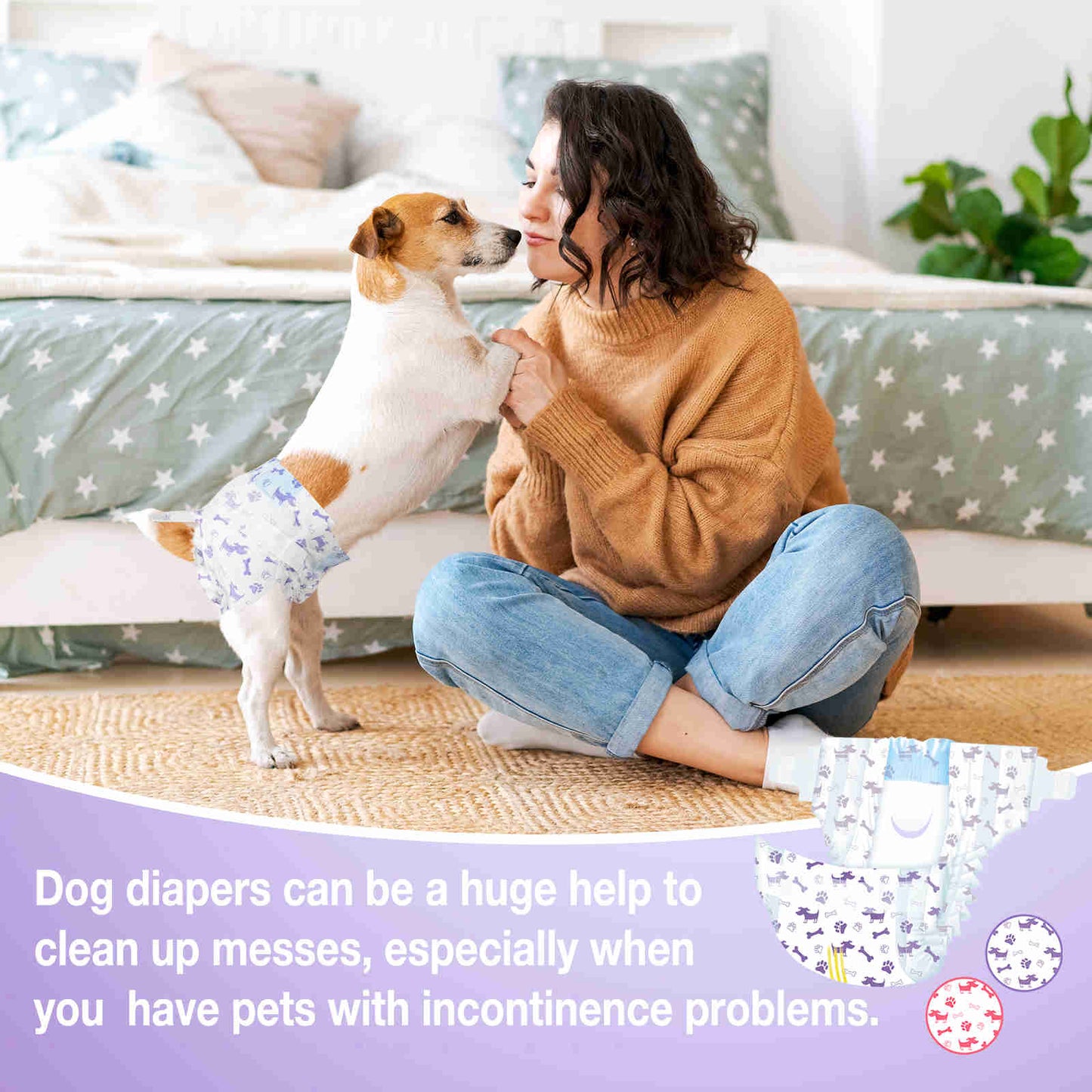 Disposable Female Dog Diaper, Adjustable Tail Hole with Wetness Indicator, Purple/Red, 1 Pack